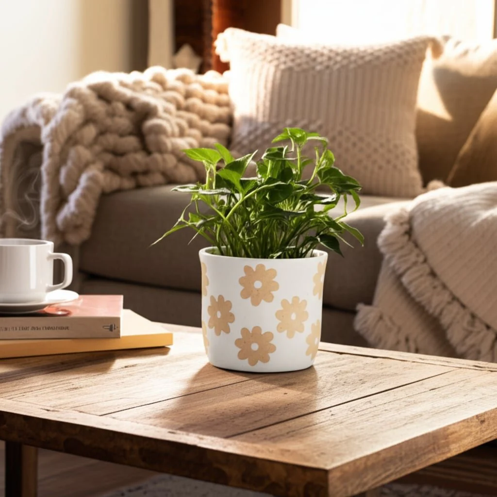 6" Flower Power Planter, White/tan - Image 9