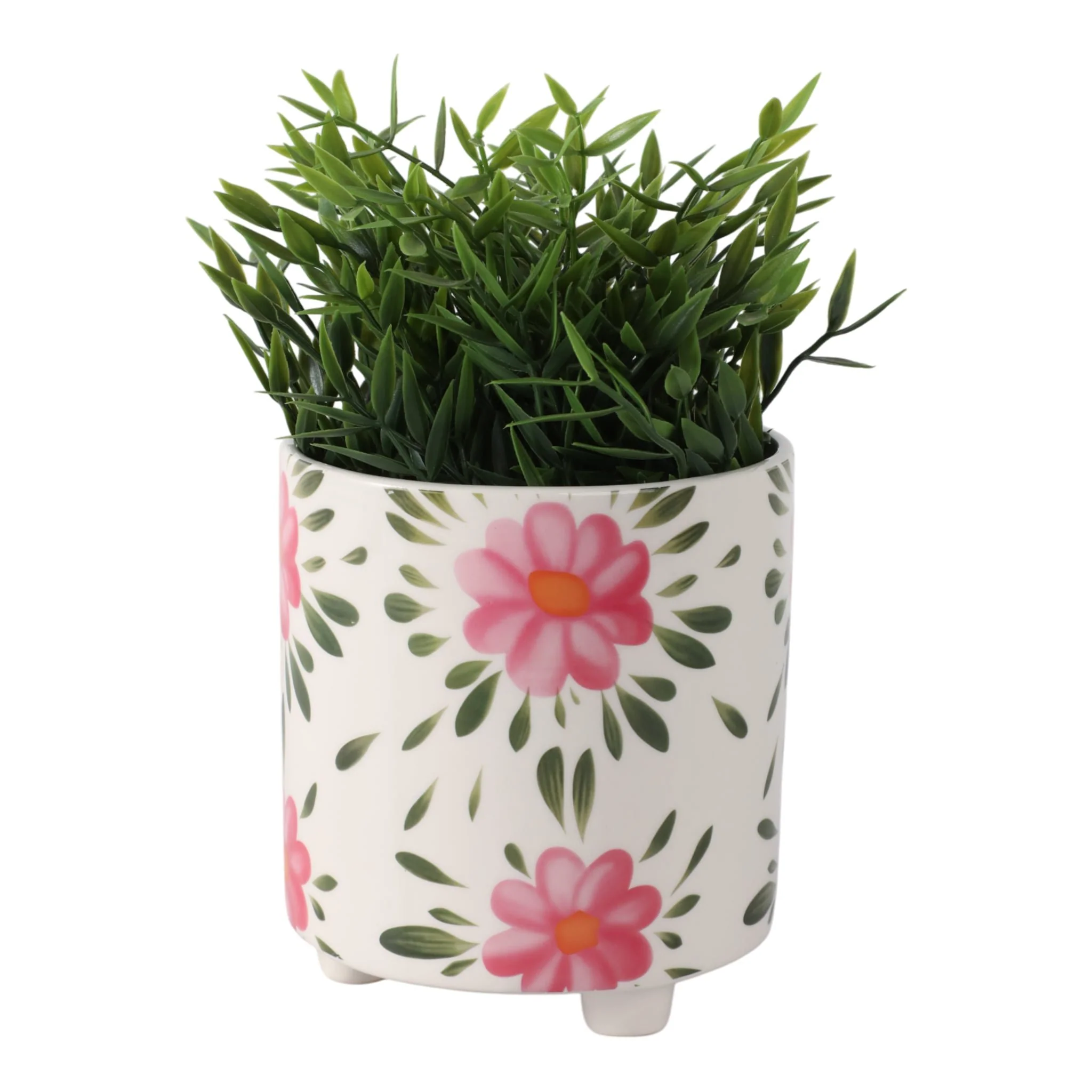 6" Footed Hand Painted Pink Flower Planter, Multi - Image 2