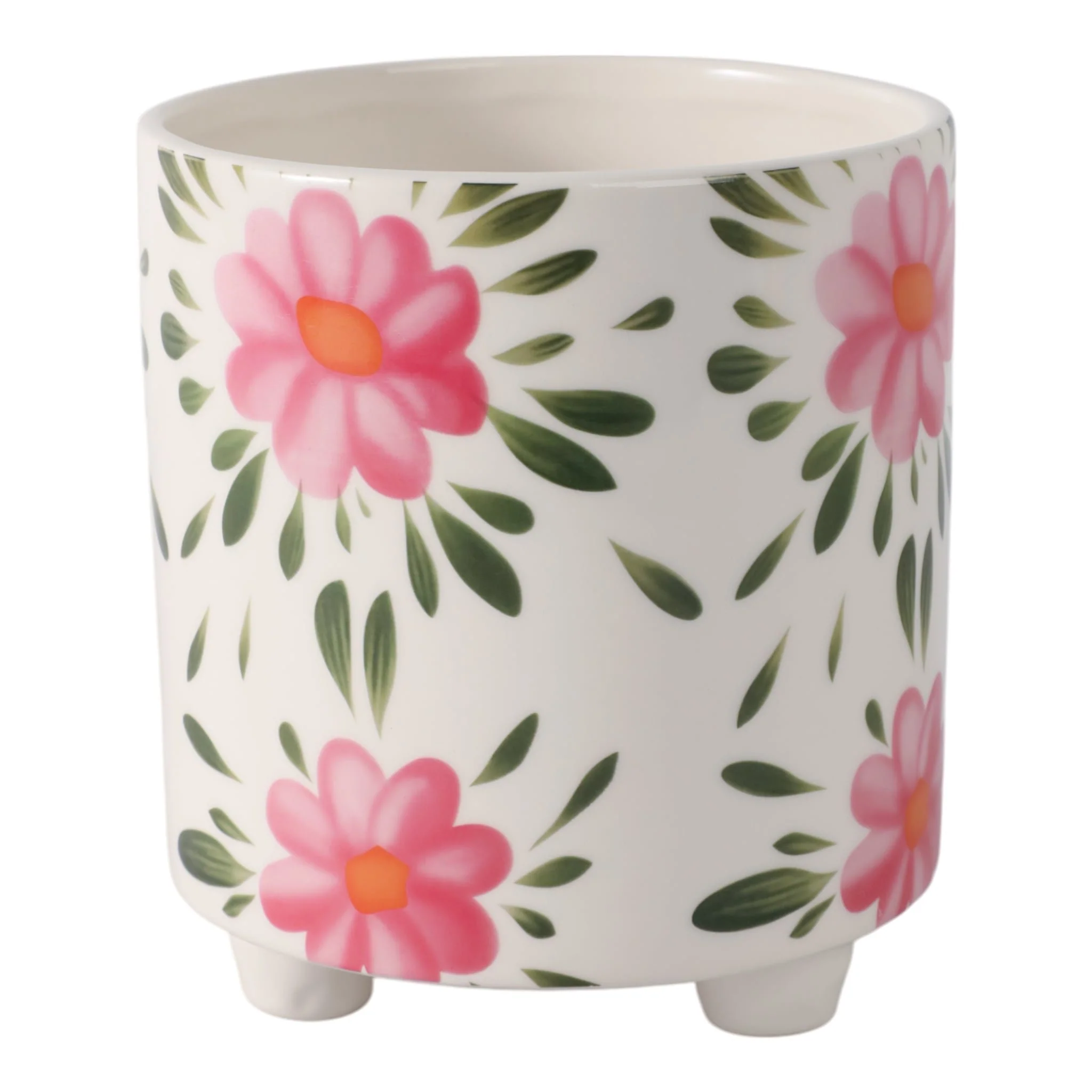 6" Footed Hand Painted Pink Flower Planter, Multi - Image 4
