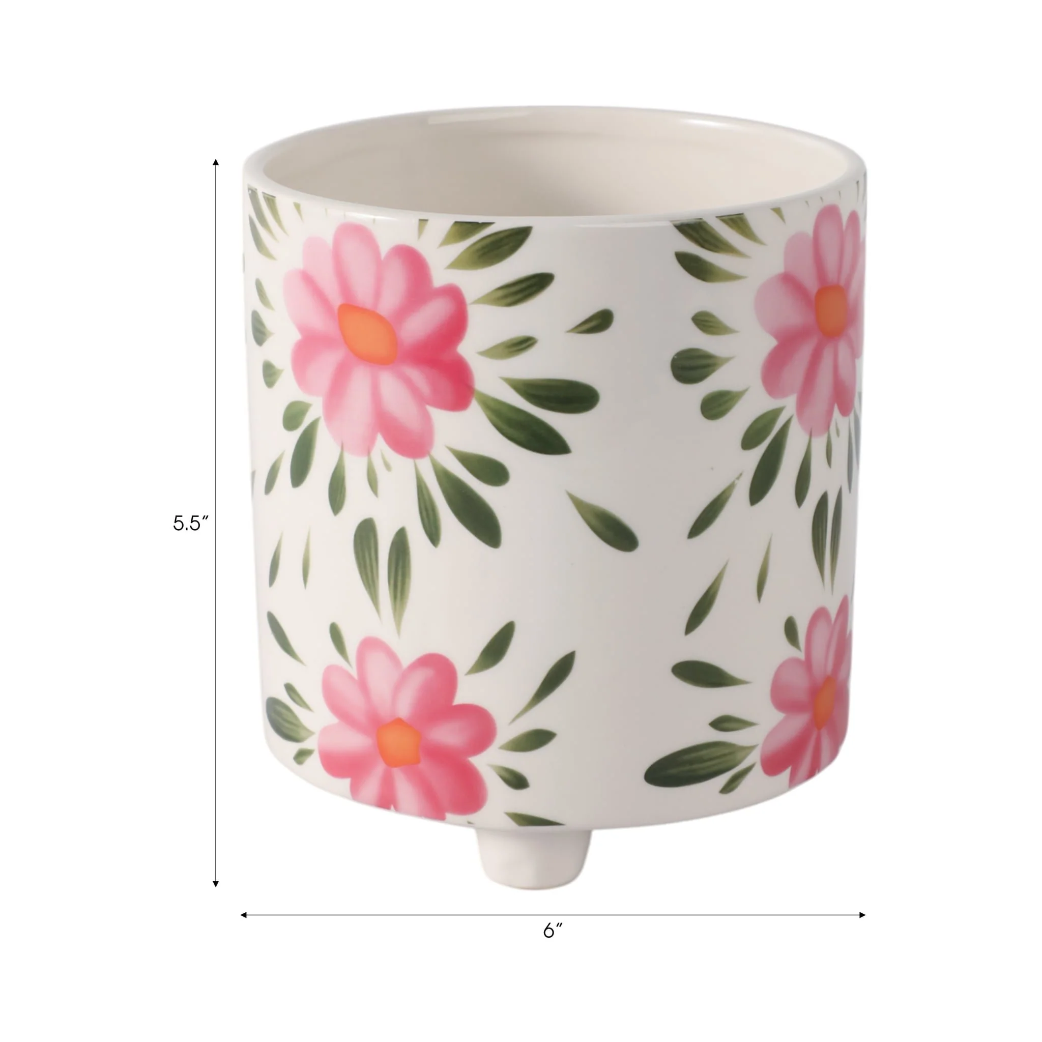 6" Footed Hand Painted Pink Flower Planter, Multi - Image 9