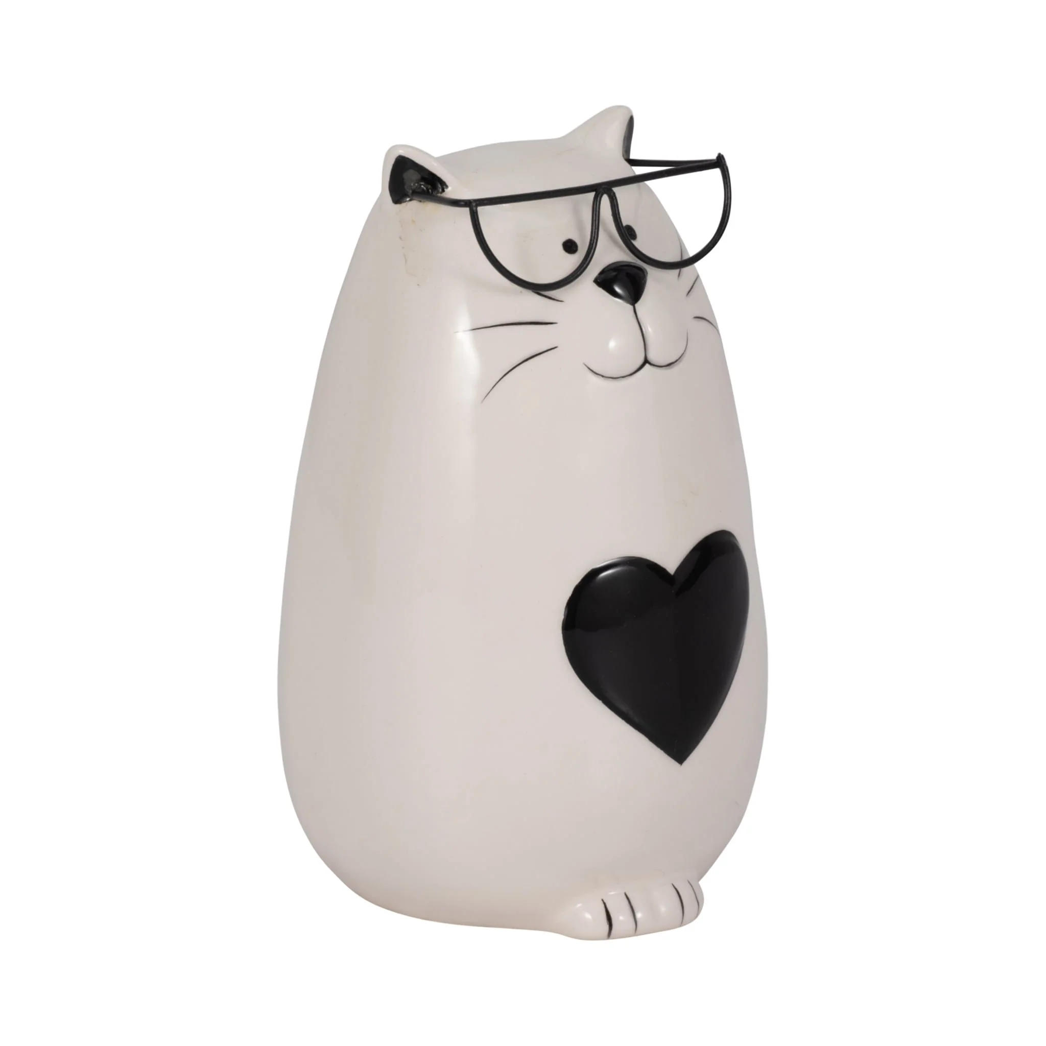 6" Heart Tummy Kitty With Glasses, White/black - Image 2