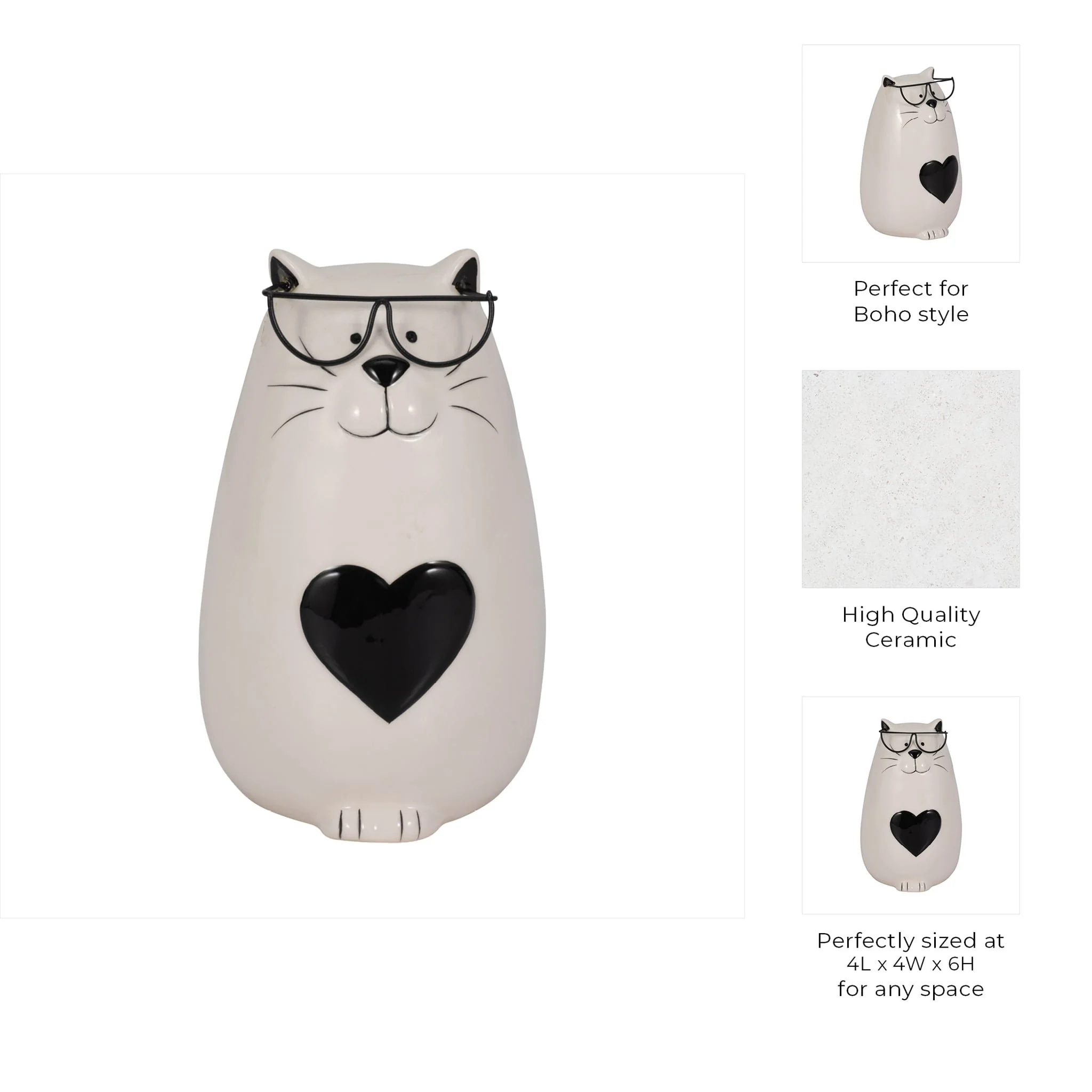 6" Heart Tummy Kitty With Glasses, White/black - Image 9