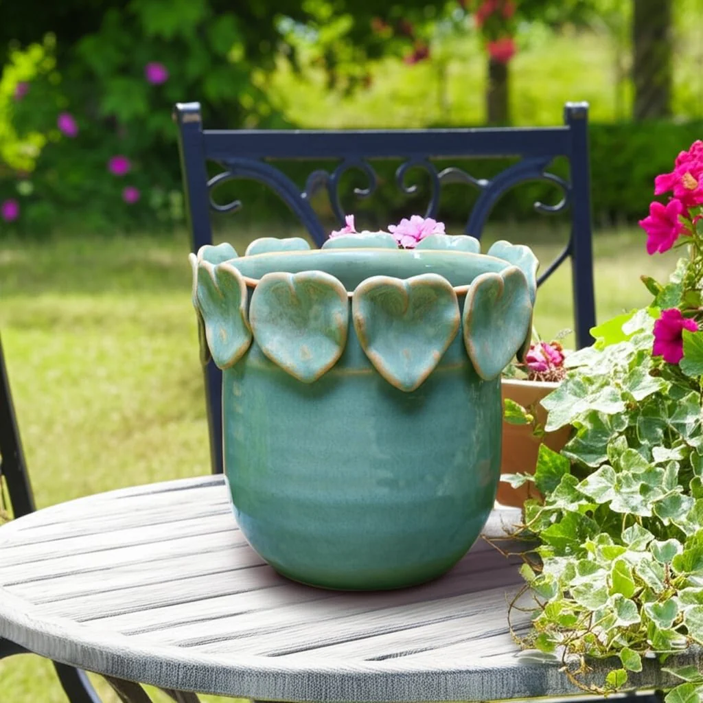 6" Leaf Applique Planter, Blue - Image 10