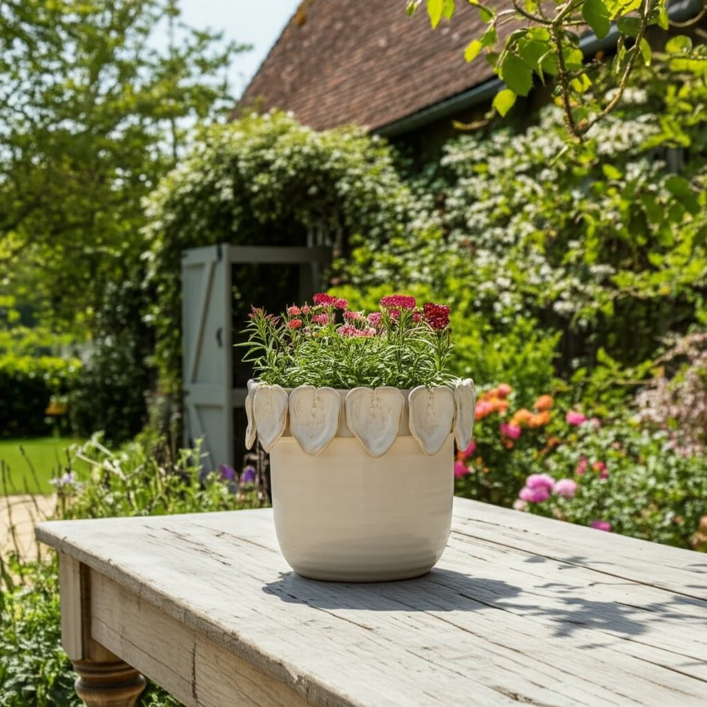 6" Leaf Applique Planter, Cream - Image 11