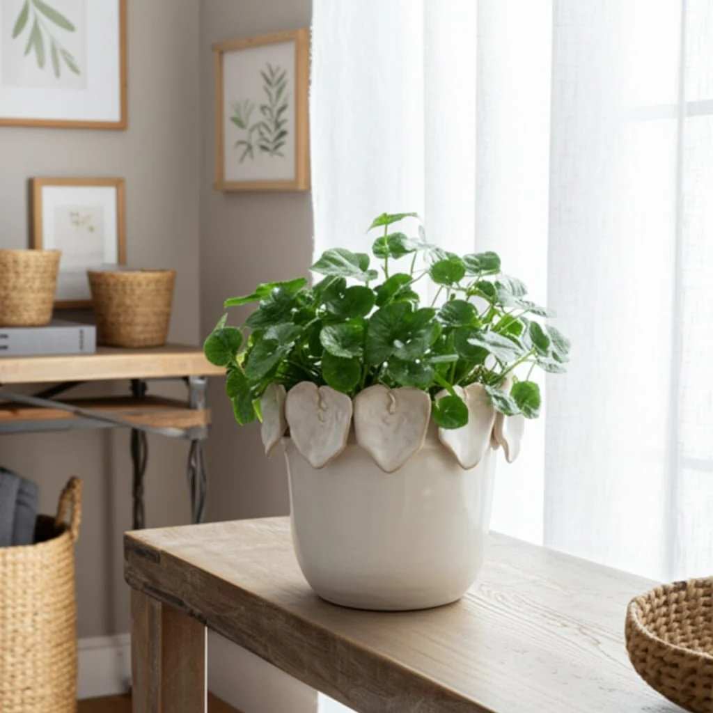 6" Leaf Applique Planter, Cream - Image 12