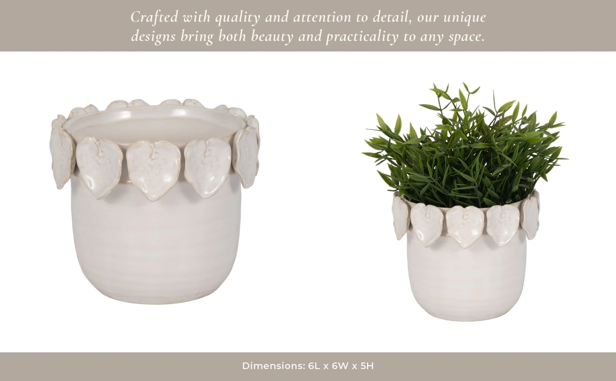 6" Leaf Applique Planter, Cream - Image 14