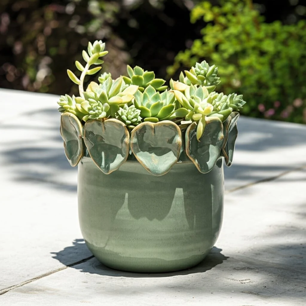 6" Leaf Applique Planter, Green - Image 10