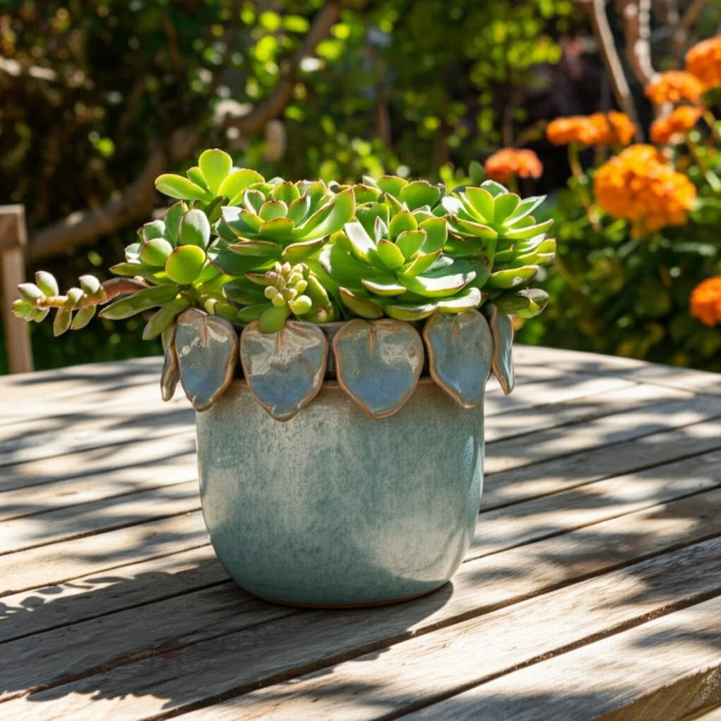 6" Leaf Applique Planter, Seafoam - Image 11