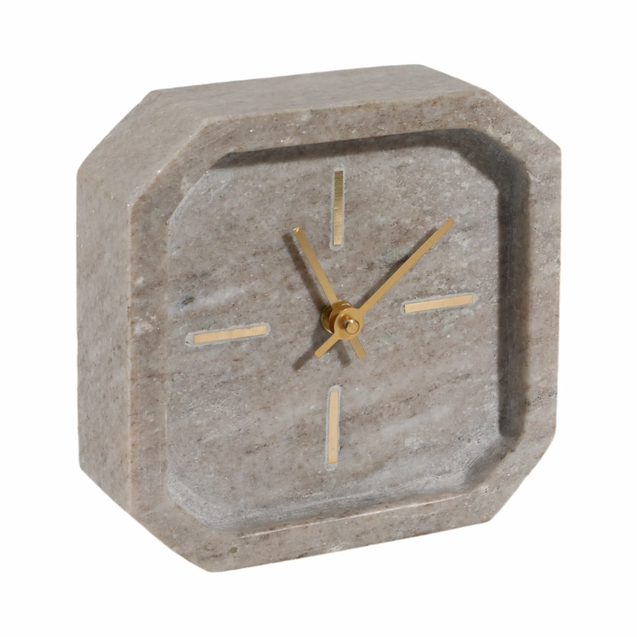 6" Marble Octagon Clock, Bwn/gld - Image 2