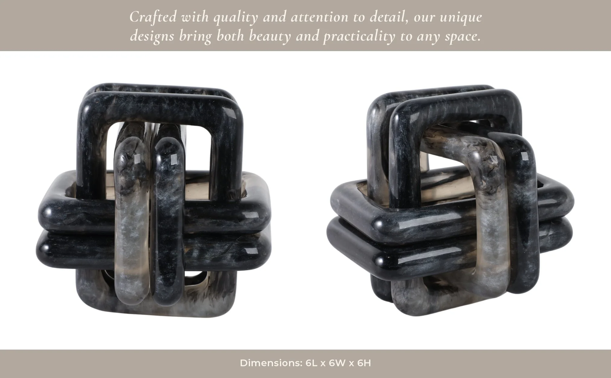 6" Marbled Resin Knot, Black - Image 4
