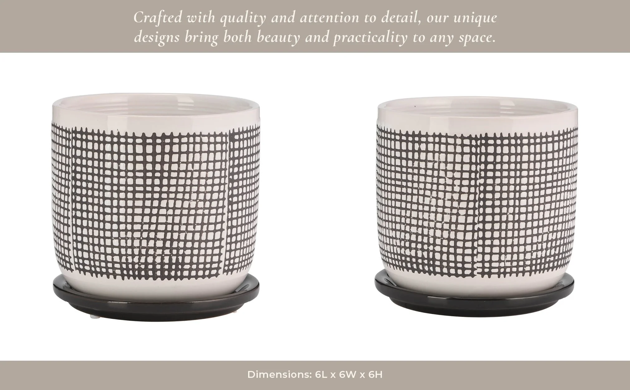 6" Mesh Design Planter W/ Saucer, Gray - Image 10
