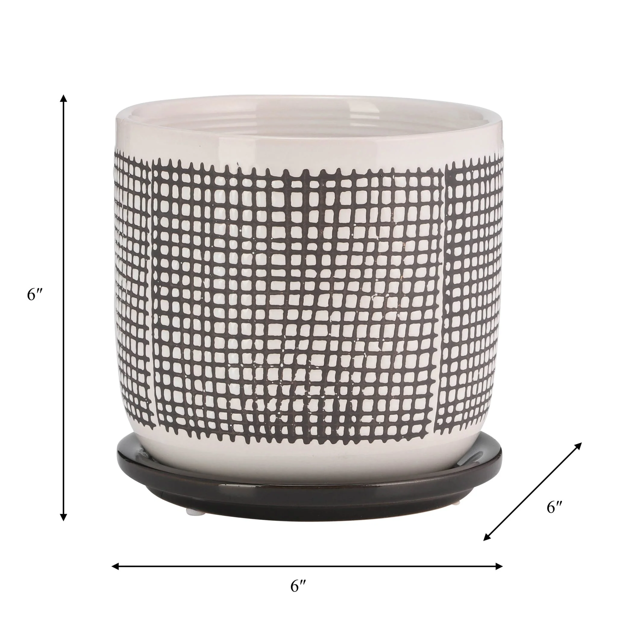 6" Mesh Design Planter W/ Saucer, Gray - Image 4