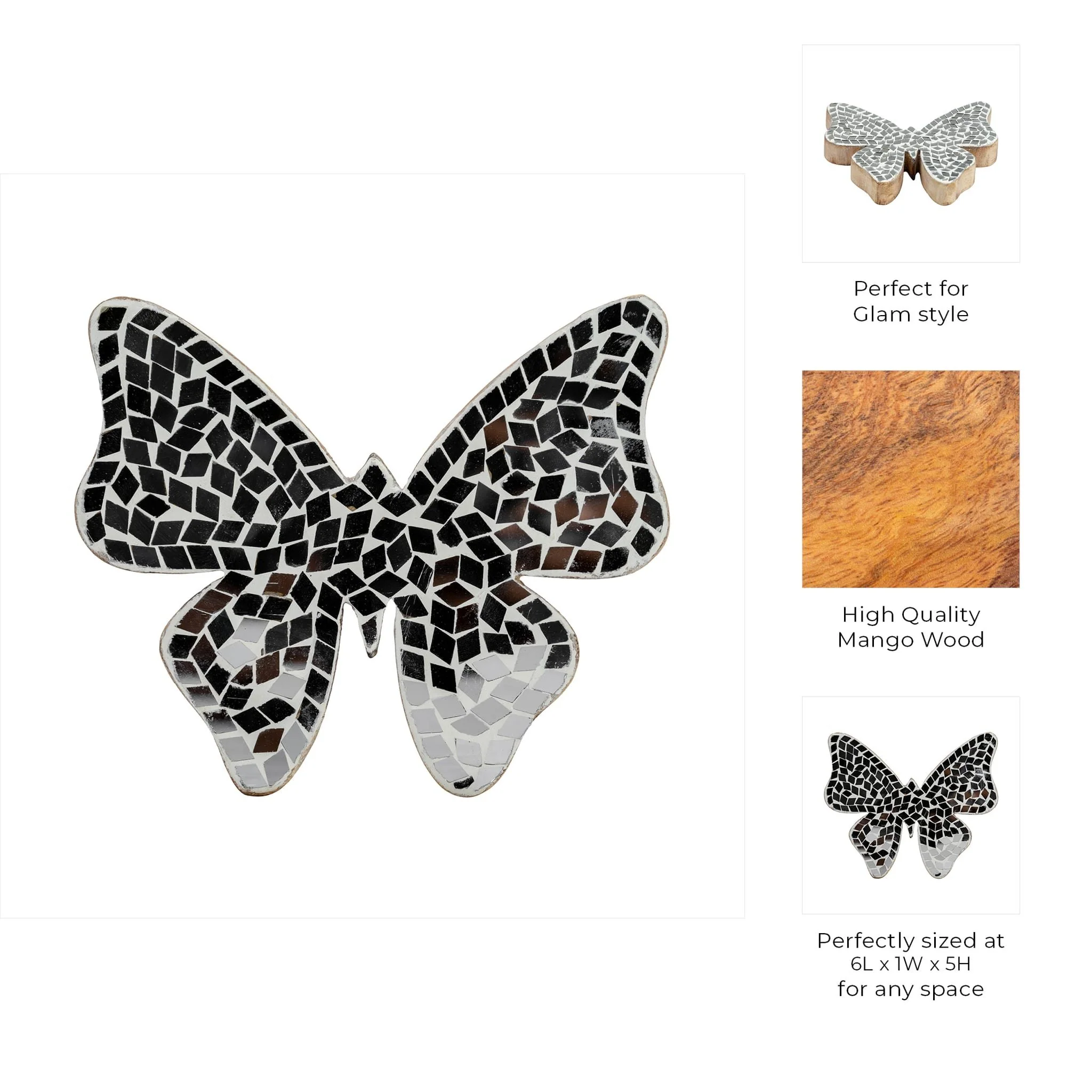 6" Mosaic Butterfly, White - Image 10