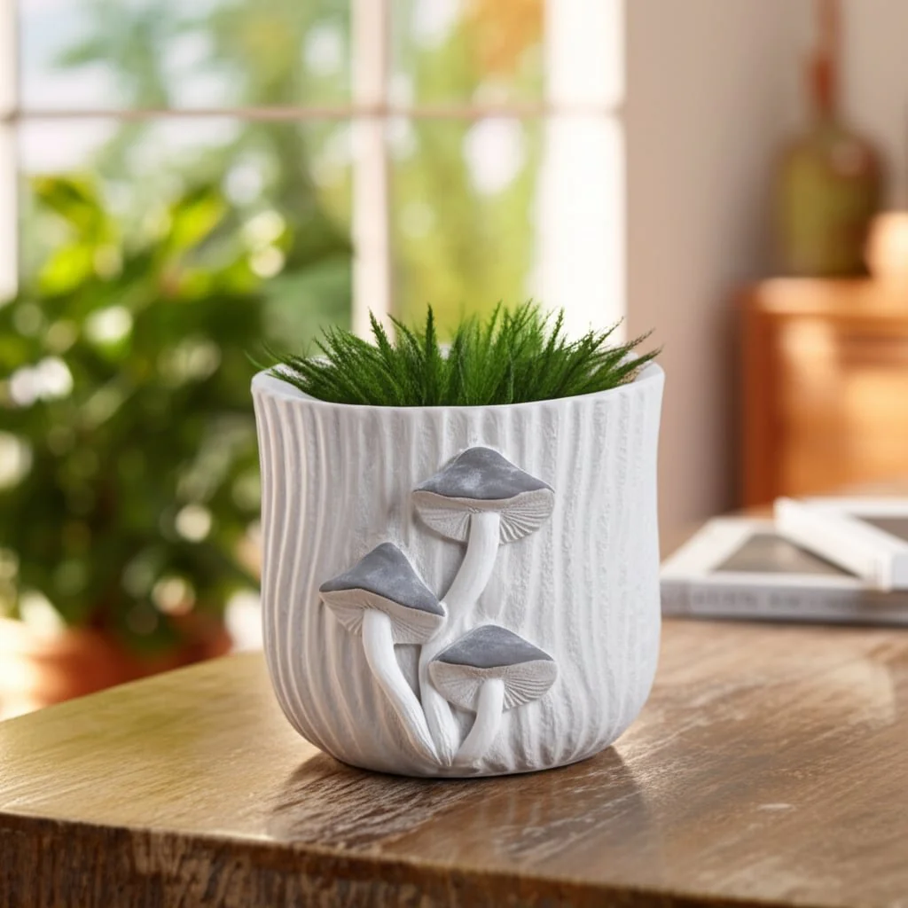 6" Mushroom Applique Planter, Grey - Image 11