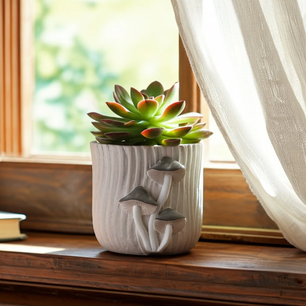 6" Mushroom Applique Planter, Grey - Image 15