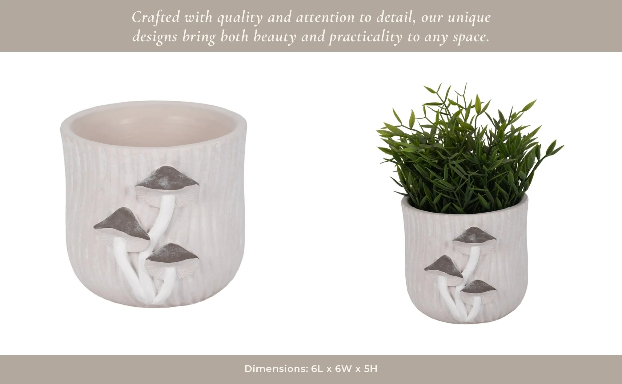 6" Mushroom Applique Planter, Grey - Image 16