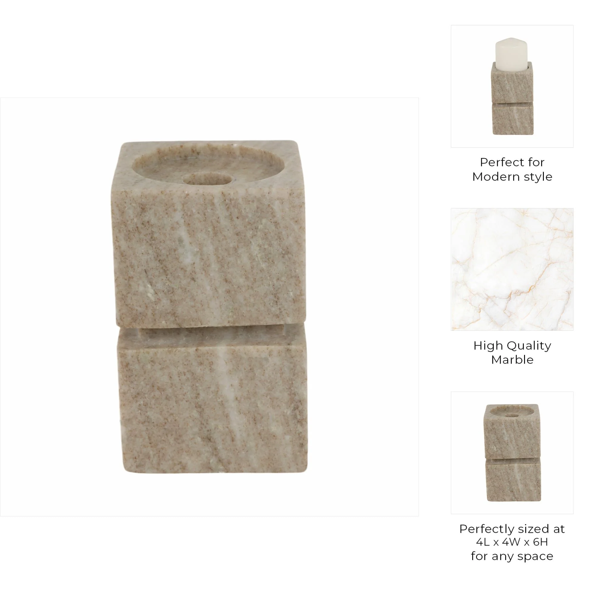 6" Onyx Marble Stacked Cubes Pillar Candleholder, - Image 10