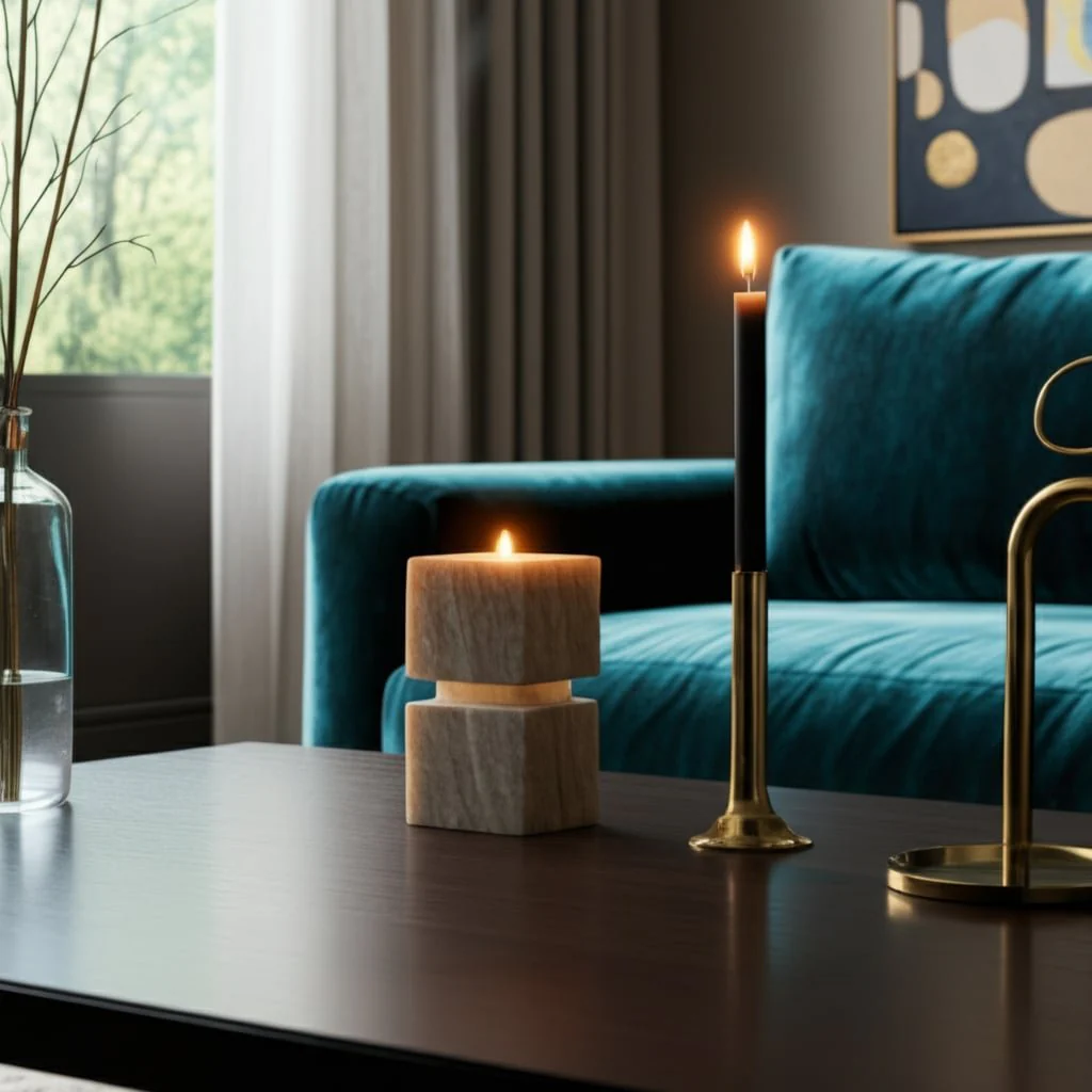 6" Onyx Marble Stacked Cubes Pillar Candleholder, - Image 11