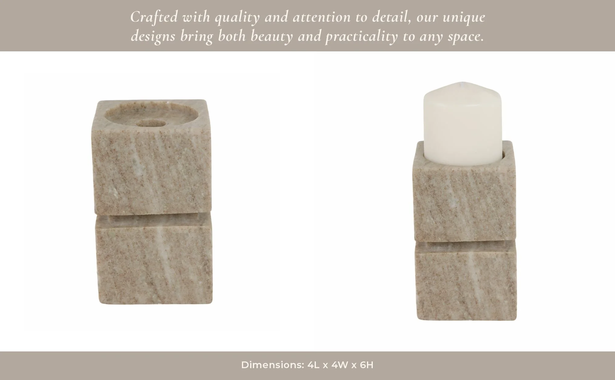 6" Onyx Marble Stacked Cubes Pillar Candleholder, - Image 14