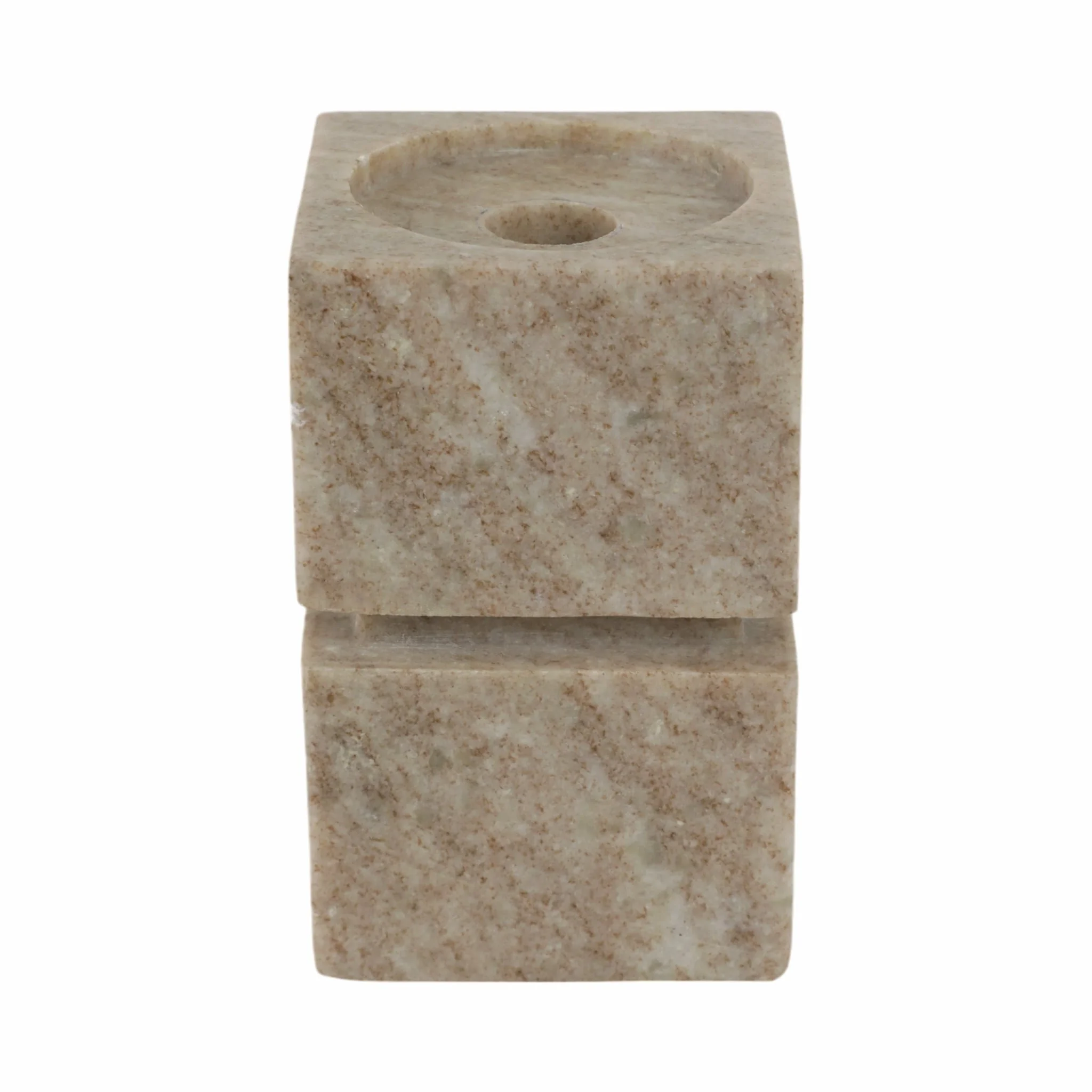6" Onyx Marble Stacked Cubes Pillar Candleholder, - Image 4