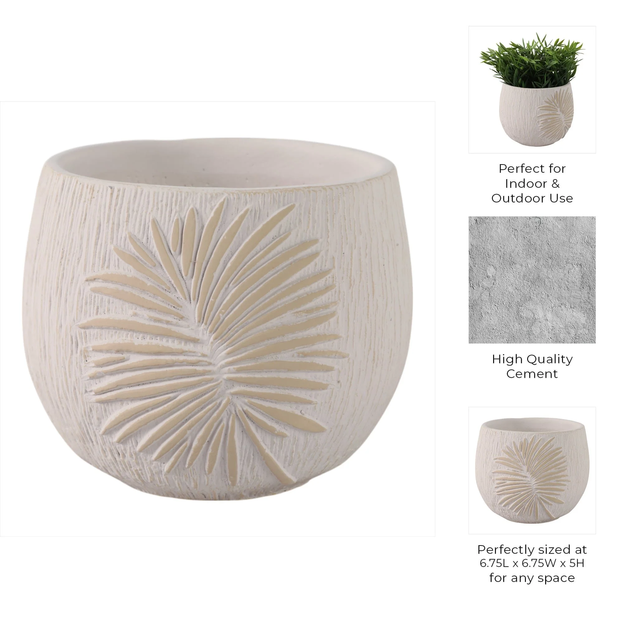 6" Pampas On Rounded Planter, Ivory - Image 10