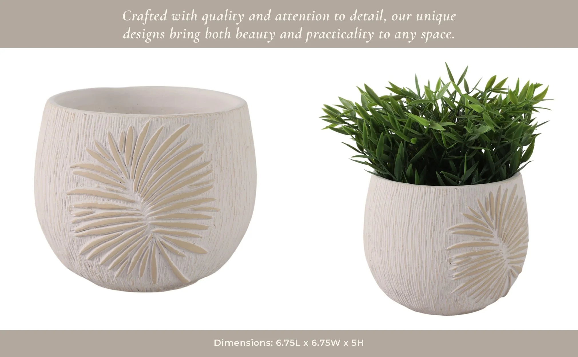 6" Pampas On Rounded Planter, Ivory - Image 14
