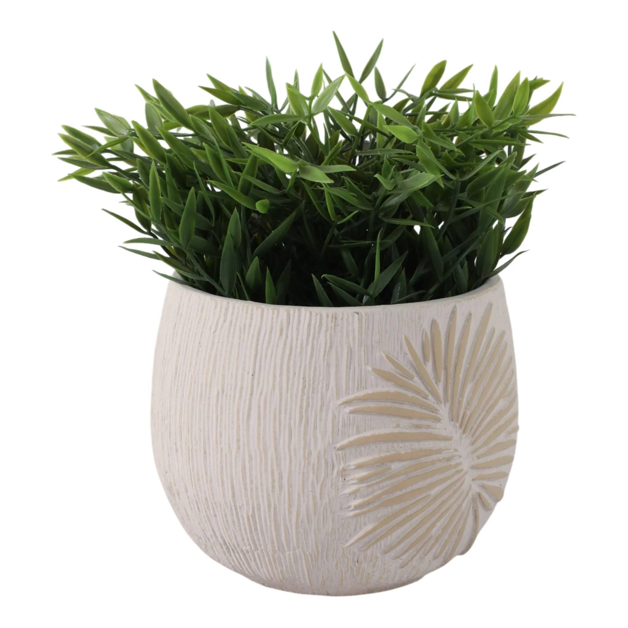 6" Pampas On Rounded Planter, Ivory - Image 2