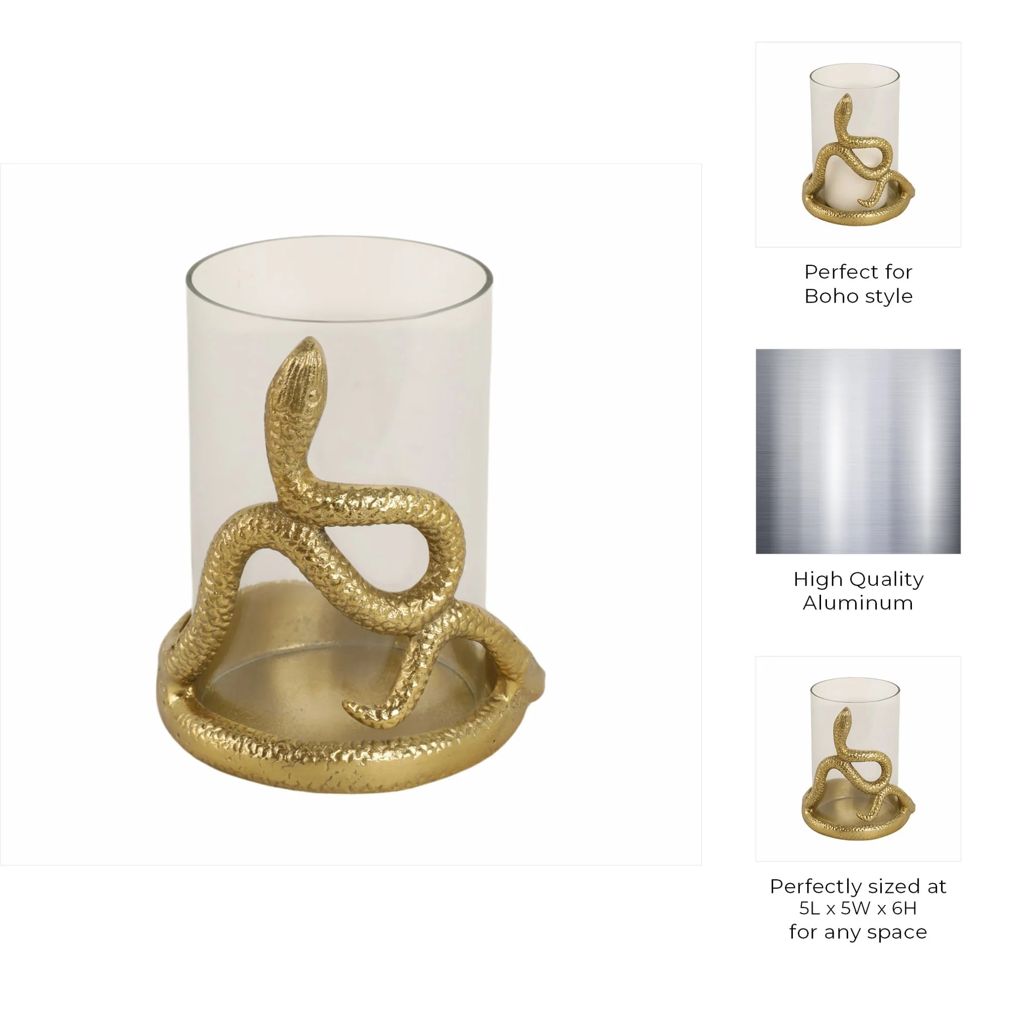 6" Snakearound Pillar Holder, Gold - Image 10