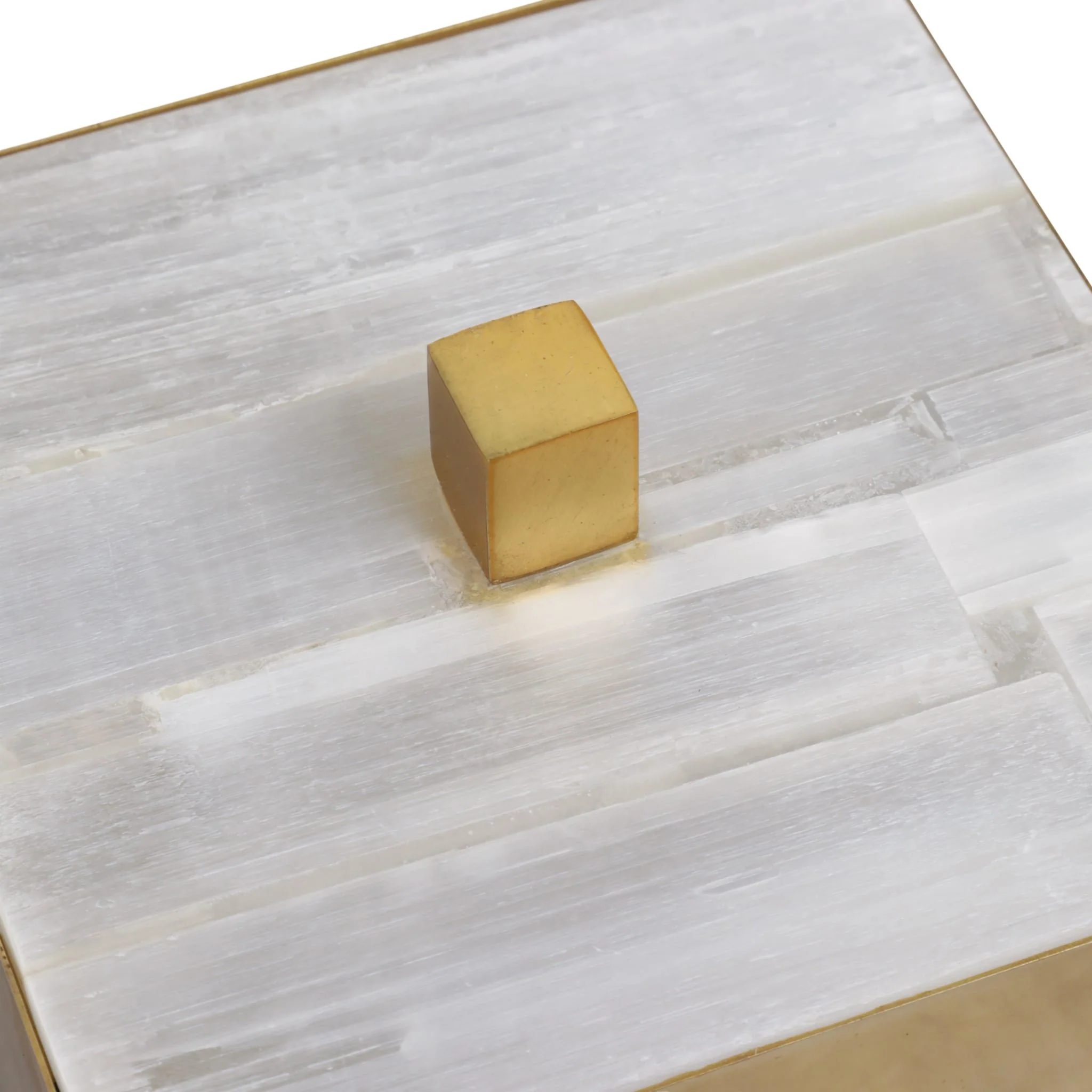6" Square Selenite Top Box, White/gold - Image 2