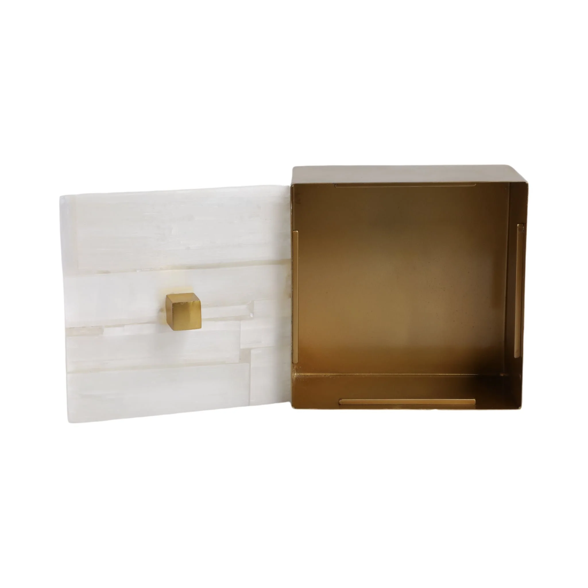 6" Square Selenite Top Box, White/gold - Image 3