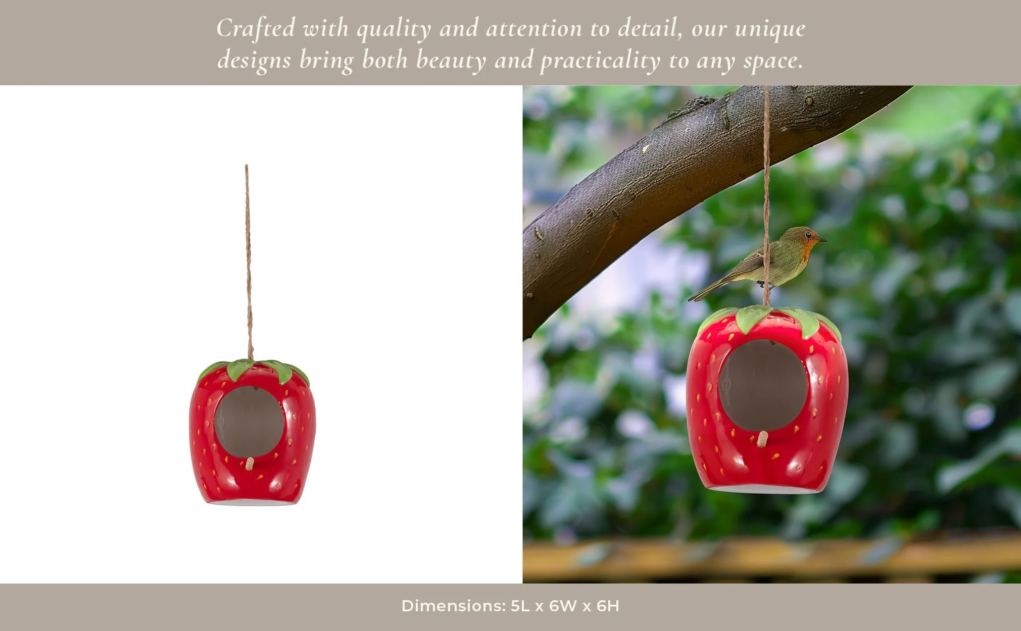 6" Strawberry Bird House/feeder, Red/green - Image 11