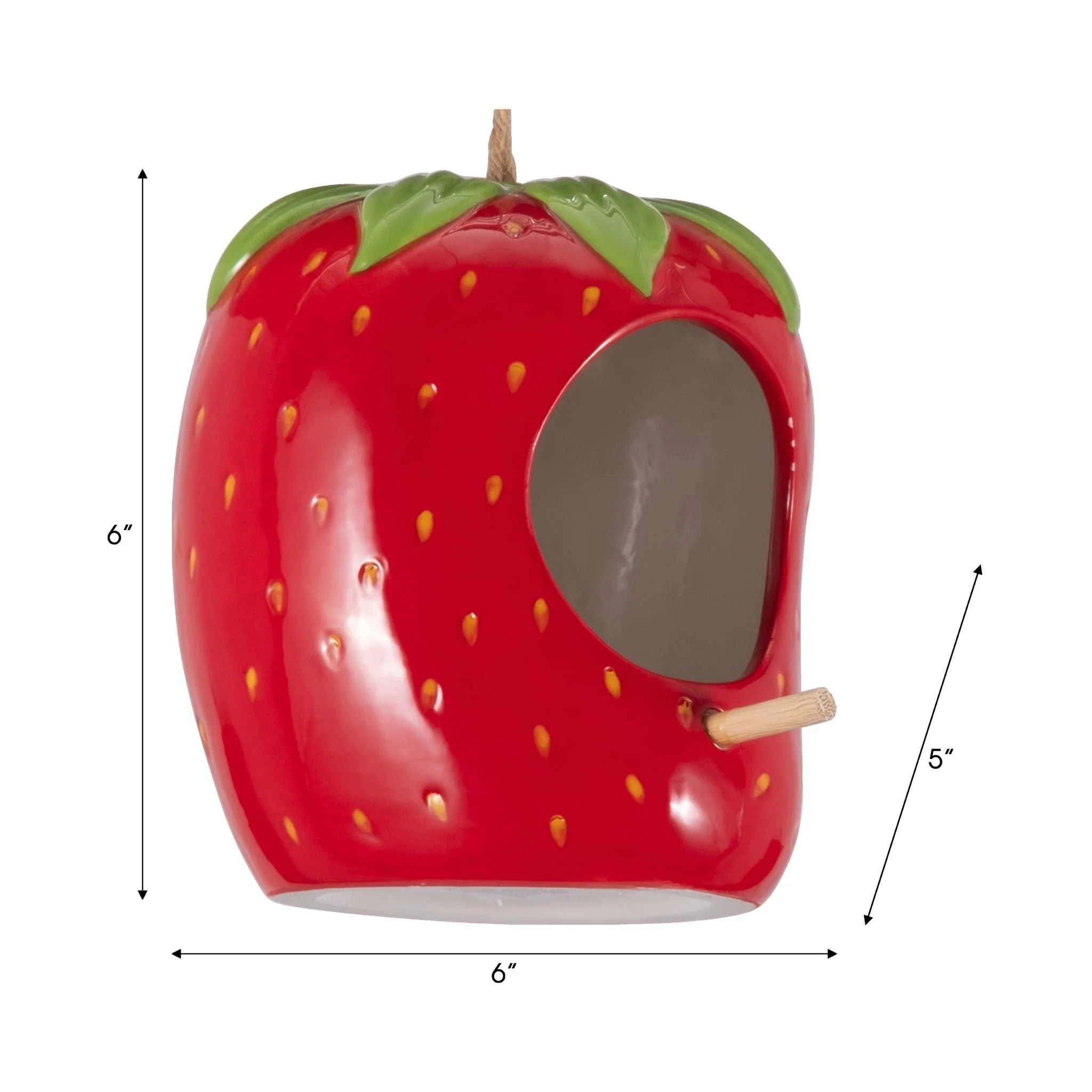 6" Strawberry Bird House/feeder, Red/green - Image 8