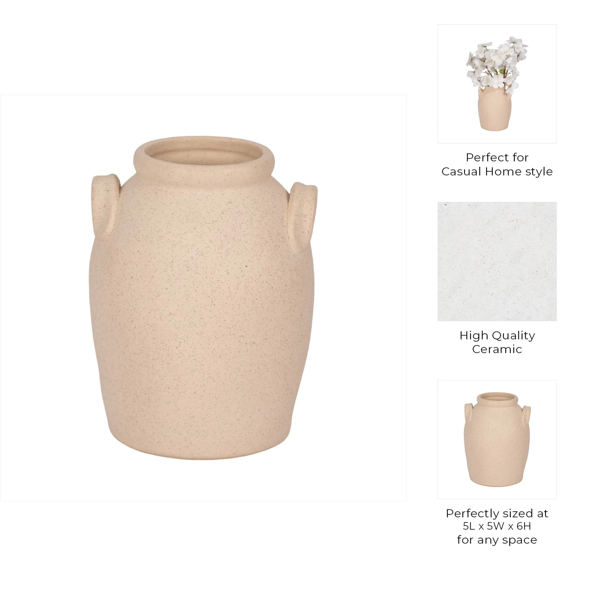 6" Textured Jug With Handles, Sand - Image 10