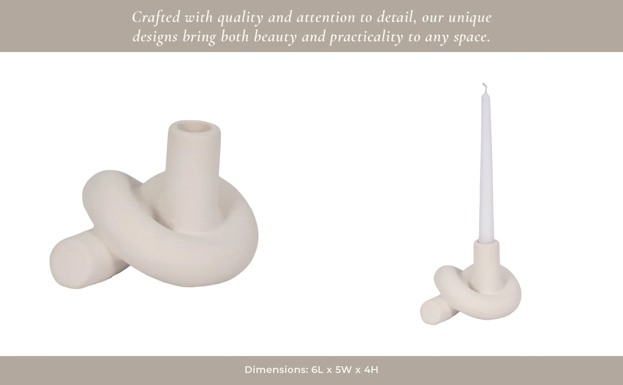 6" Textured Knot Taper Holder, White - Image 13