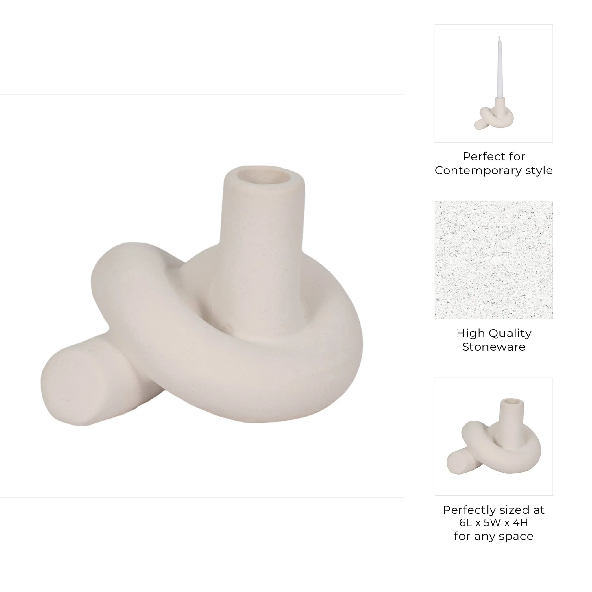 6" Textured Knot Taper Holder, White - Image 9