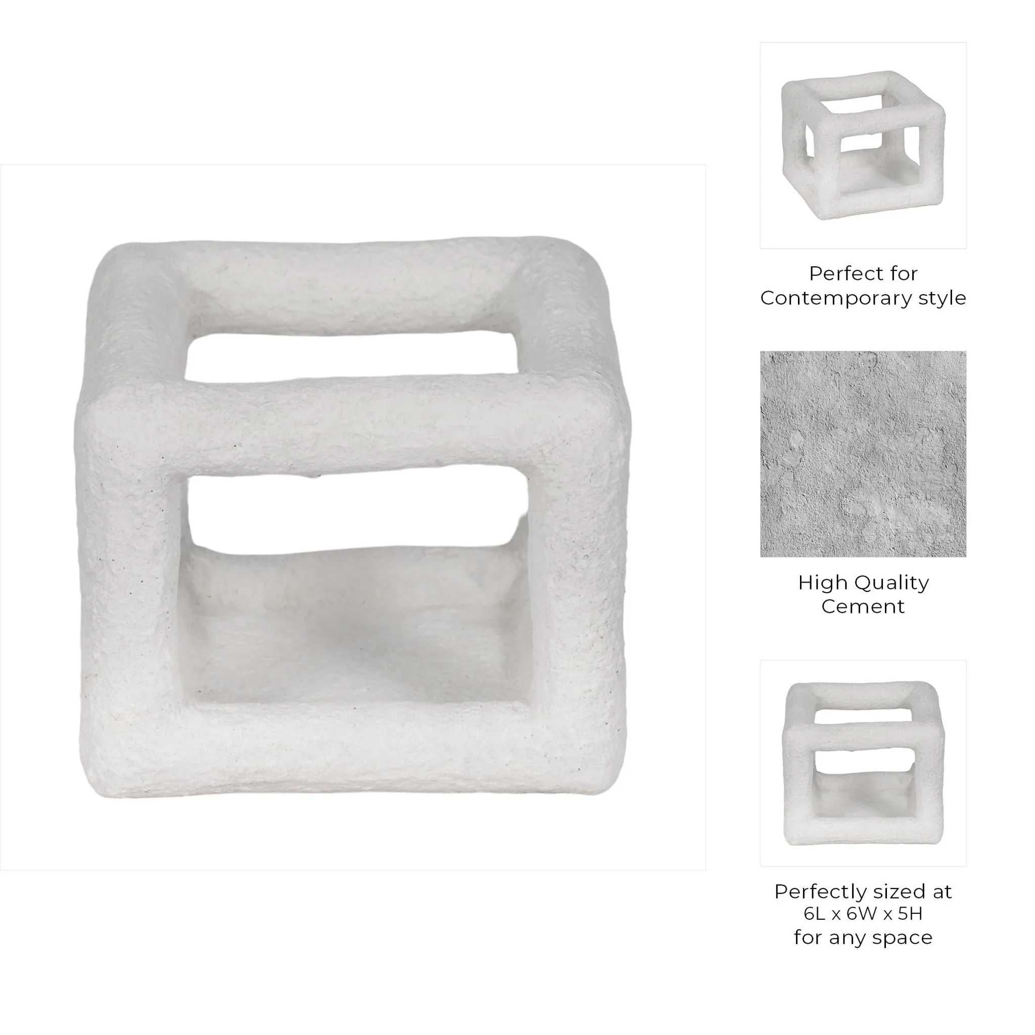 6" Textured Open Square Object, White - Image 9