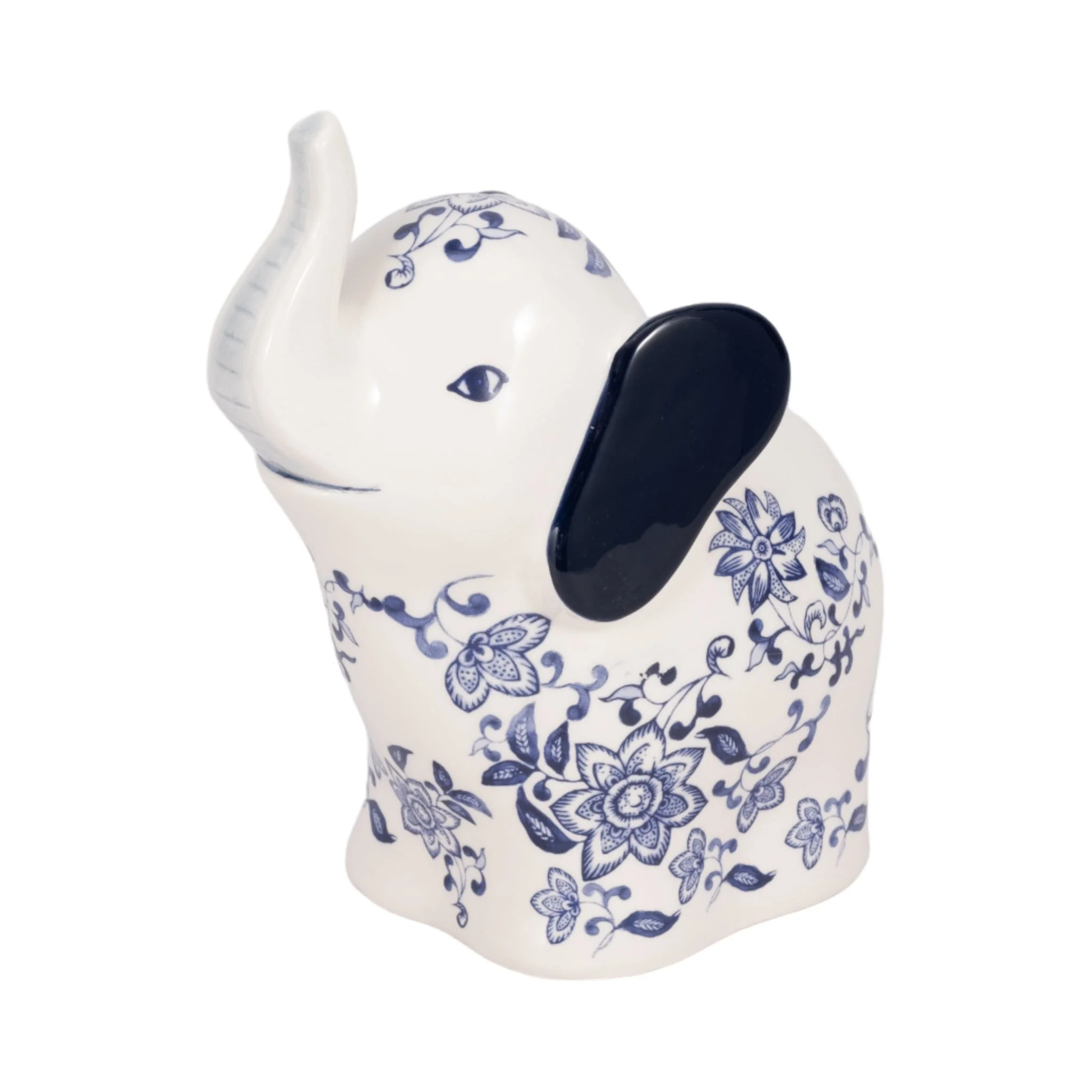 6" Trunk Up Chinoiserie Elephant, Blue/white - Image 2