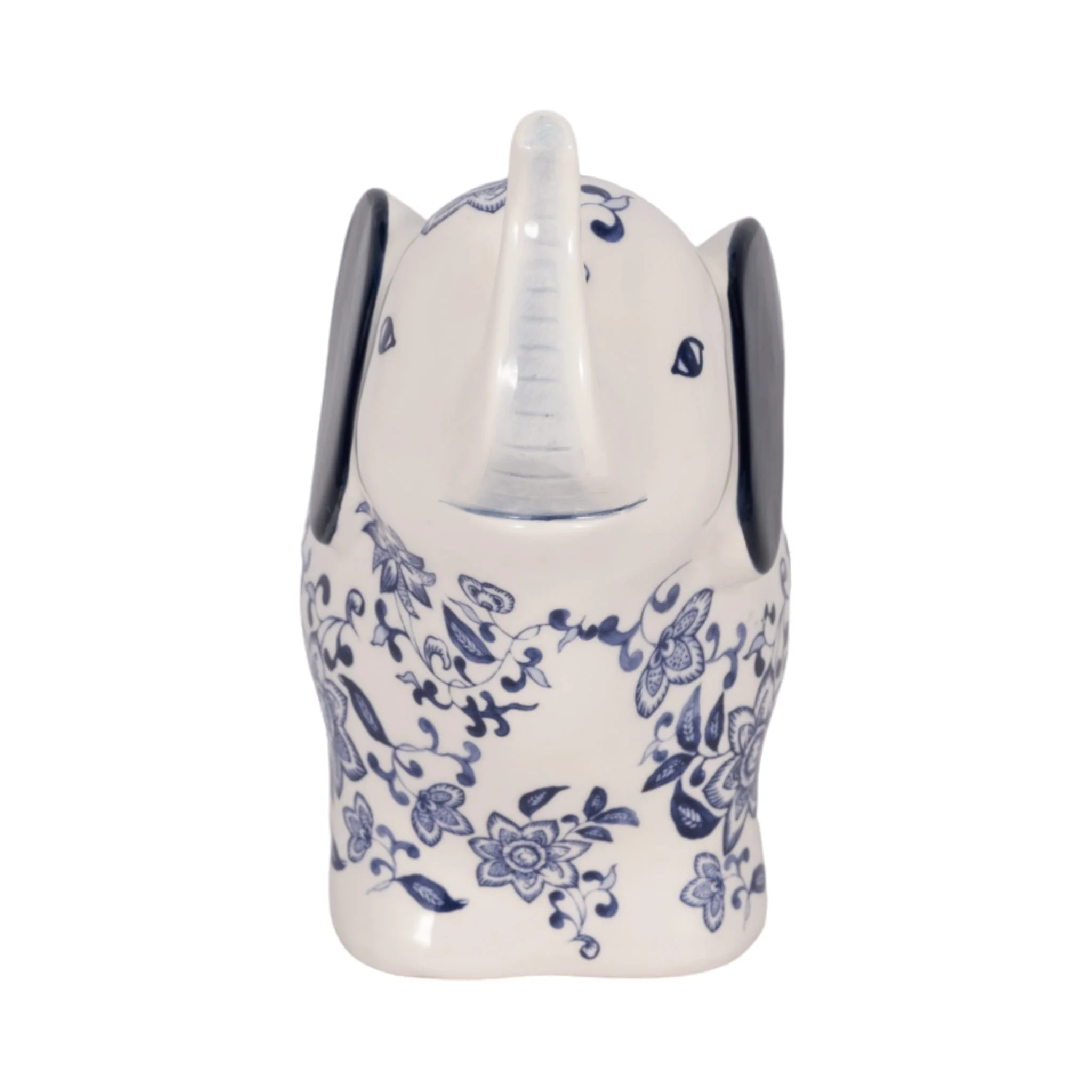 6" Trunk Up Chinoiserie Elephant, Blue/white - Image 3