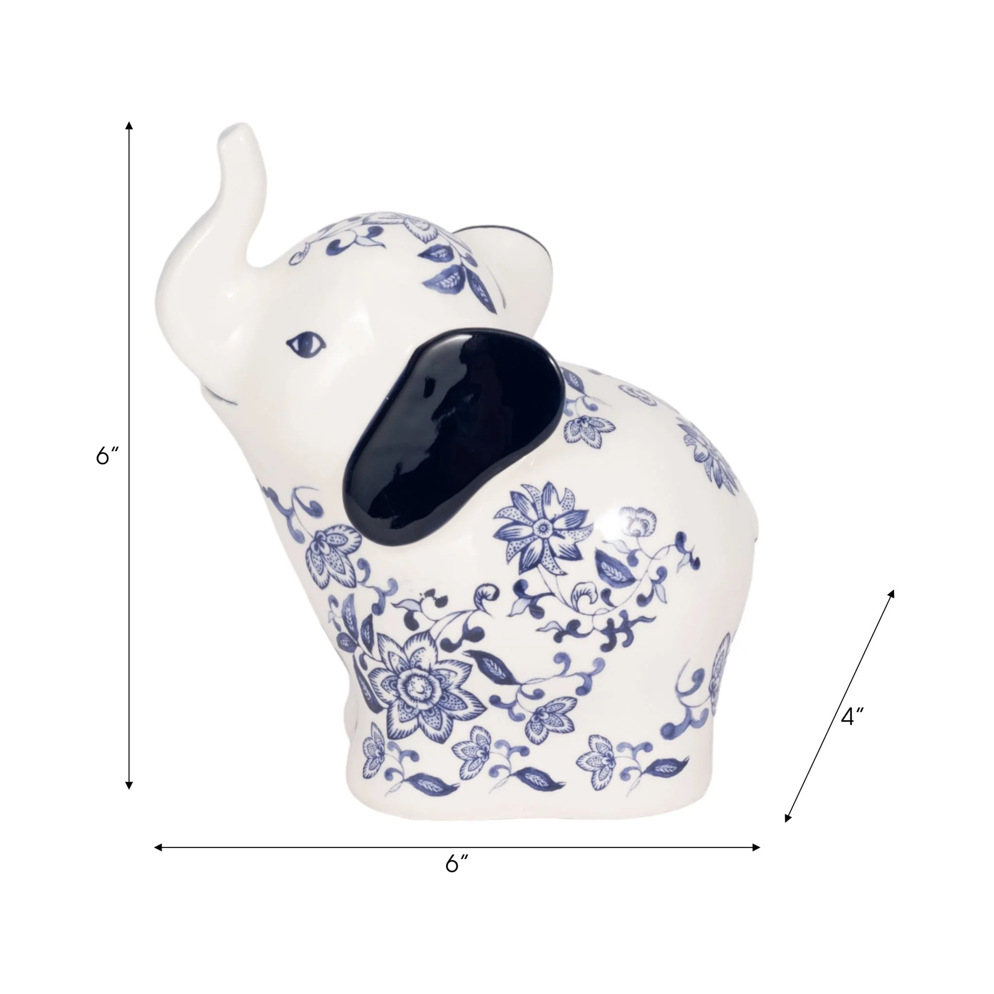 6" Trunk Up Chinoiserie Elephant, Blue/white - Image 9