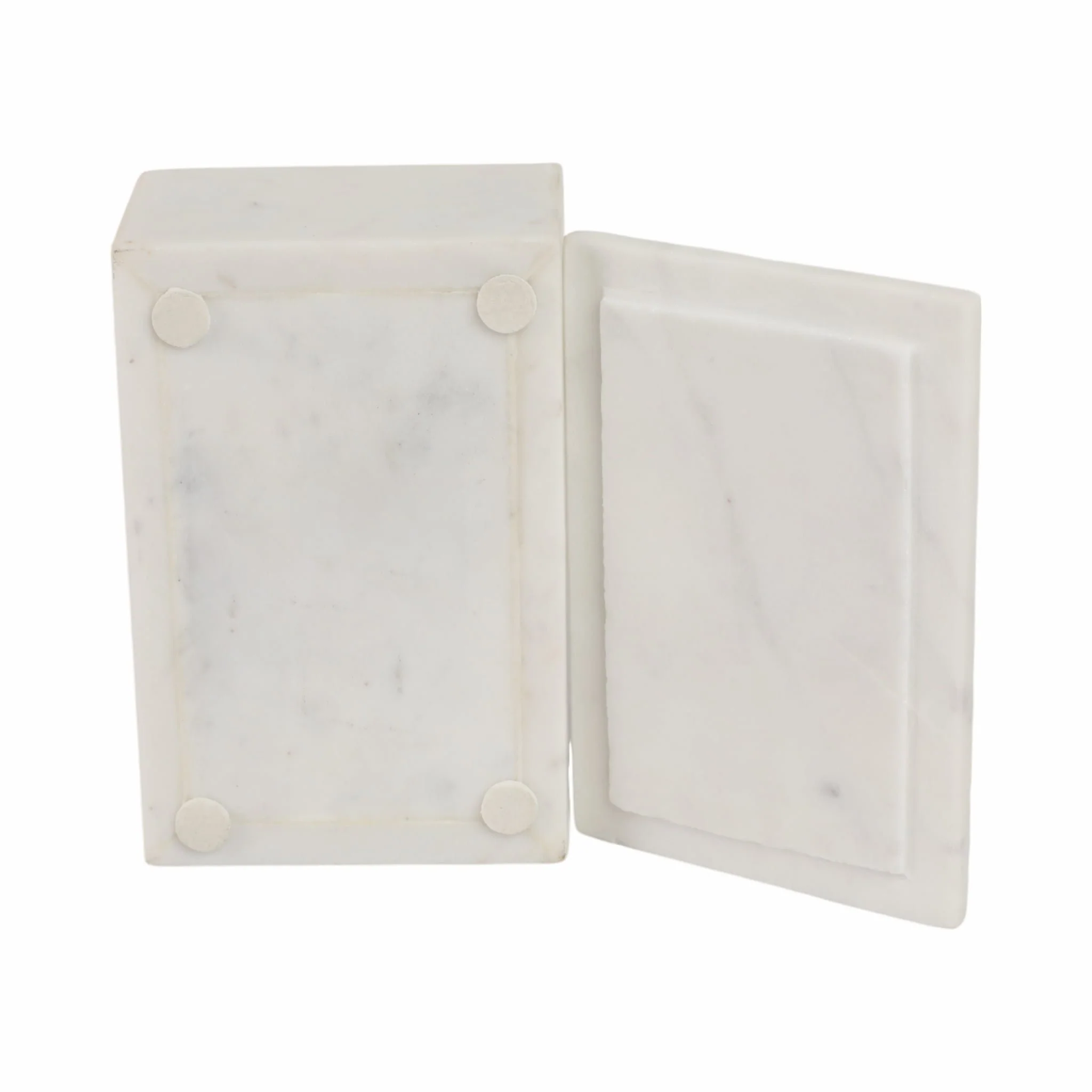 6" White Marble Box With Brass Inlay, White/gold - Image 9