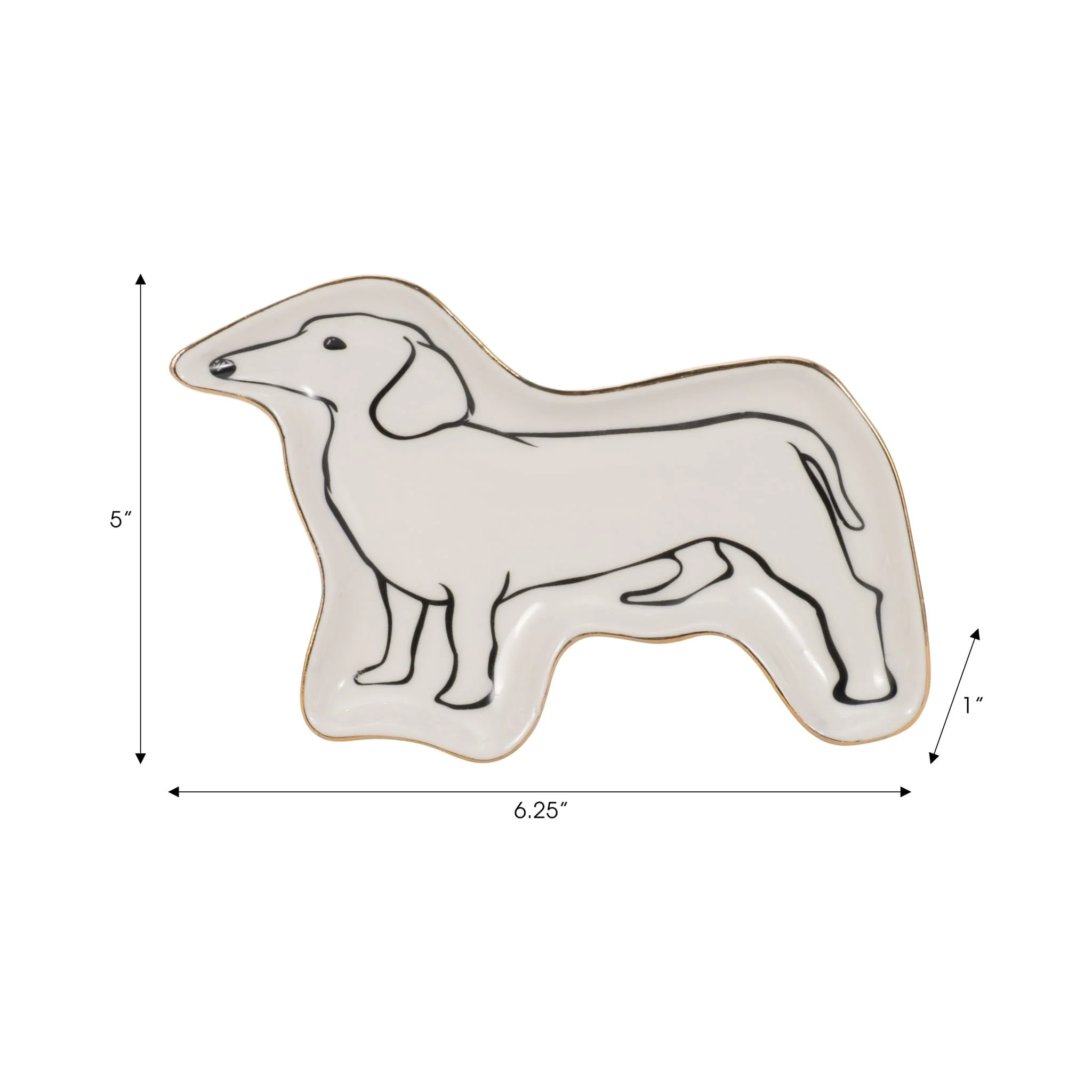 6" Wiener Dog Trinket Tray W/ Gold Detail, White/b - Image 7