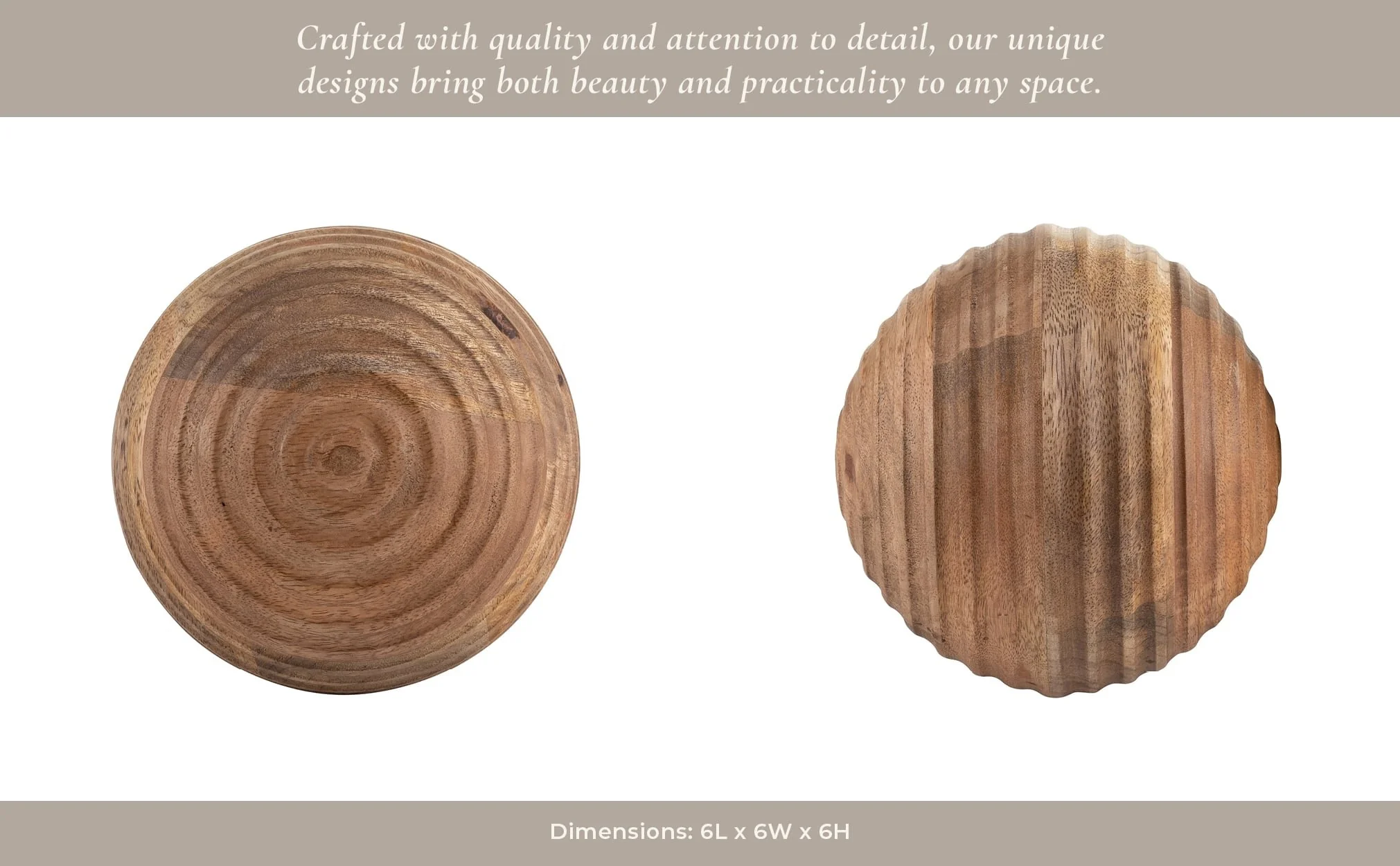 6" Wooden Orb W/ Ridges, Natural - Image 12