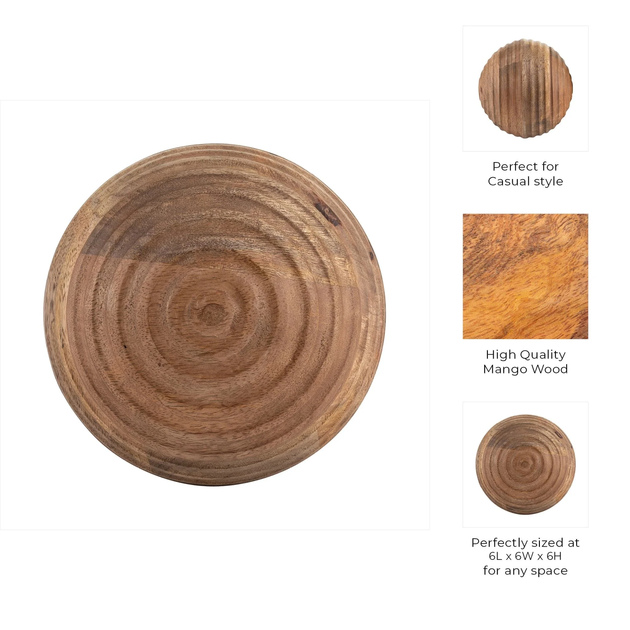 6" Wooden Orb W/ Ridges, Natural - Image 8