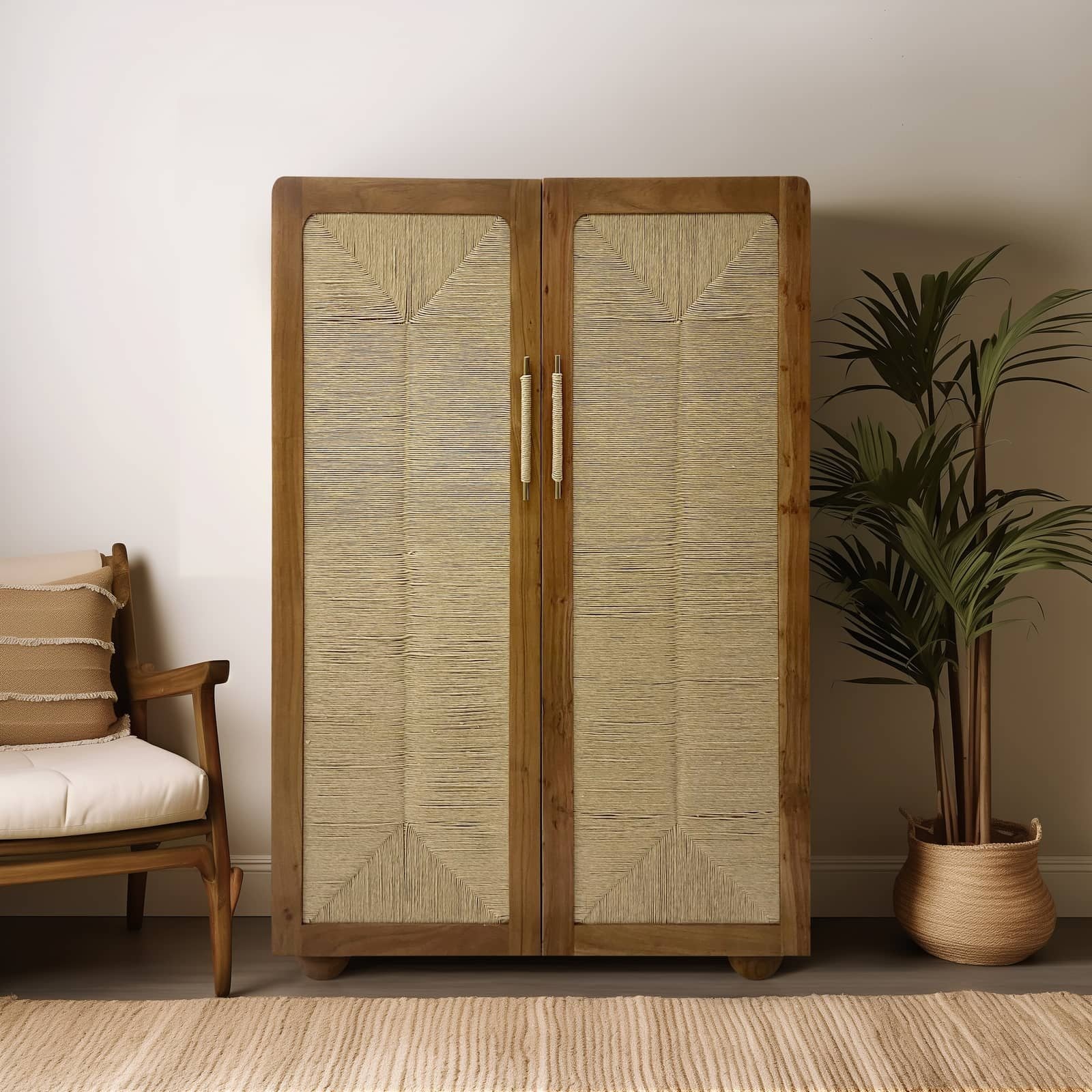 60" Acacia Wood Armoire, Brown - Image 11