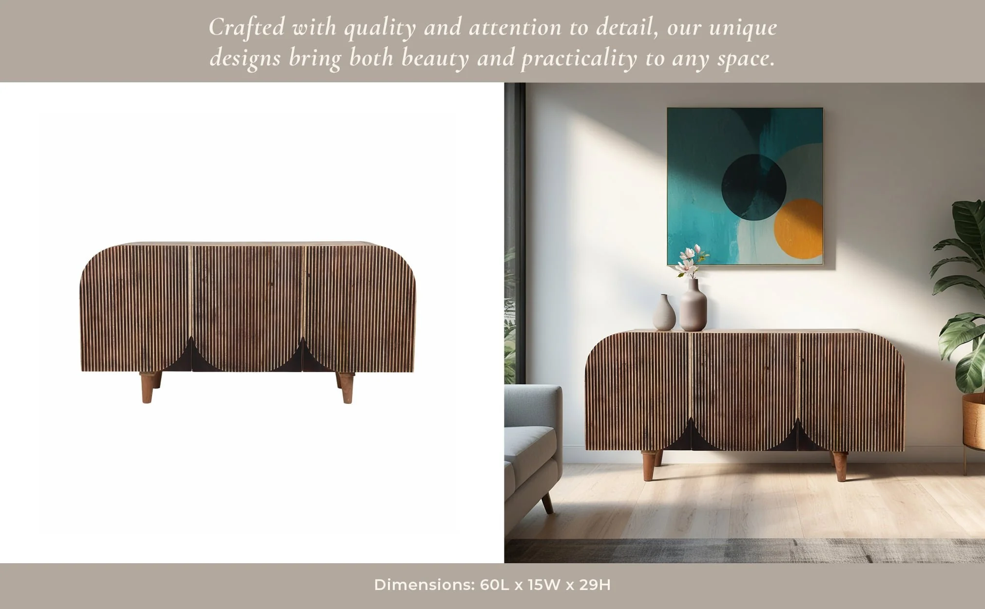 60" Curved Ridges Sideboard, Brown/natural - Image 12
