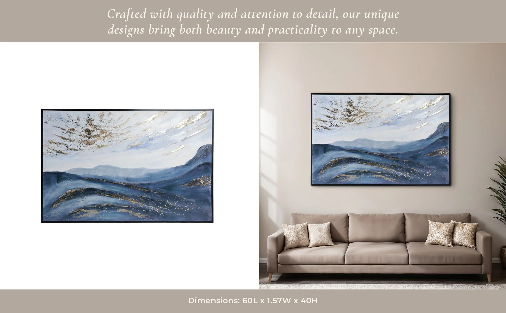 60x40  Hand Painted Canvas, Blue/gold - Image 10