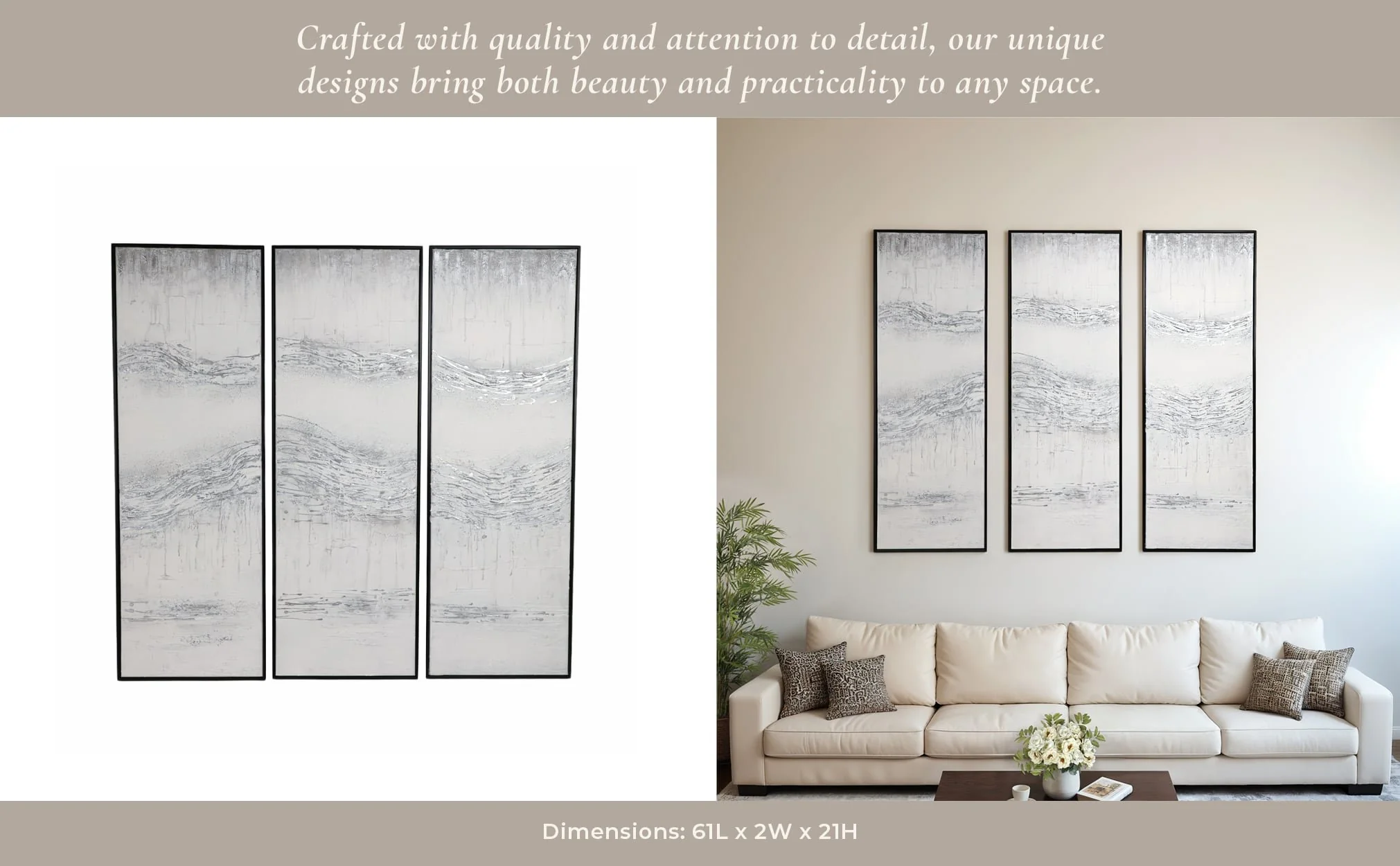 61x21 S/3 Framed Handpainted Abstract - Image 8