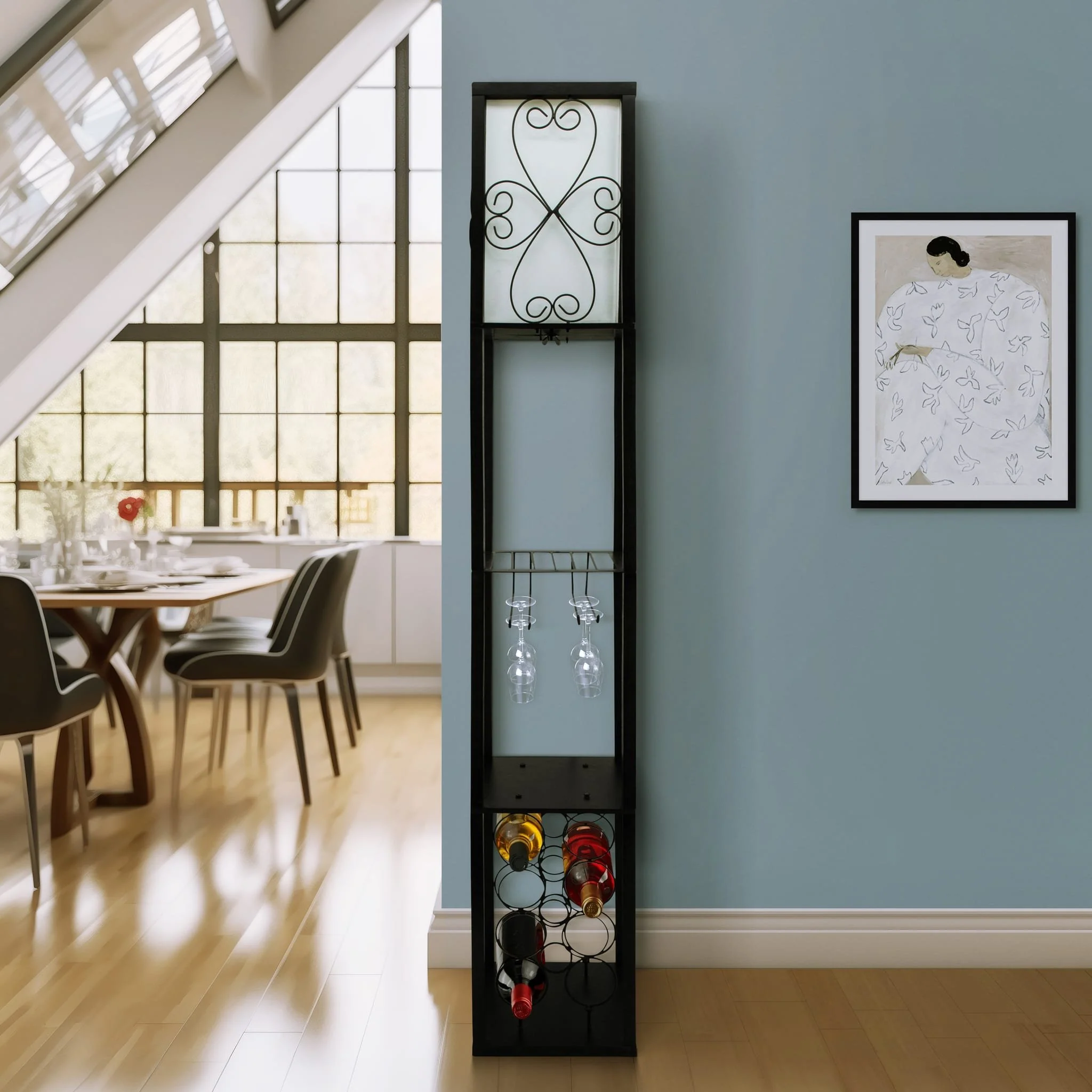 62.5? Wood/metal Etagere / Floor Lamp W/wine Rack, - Image 7