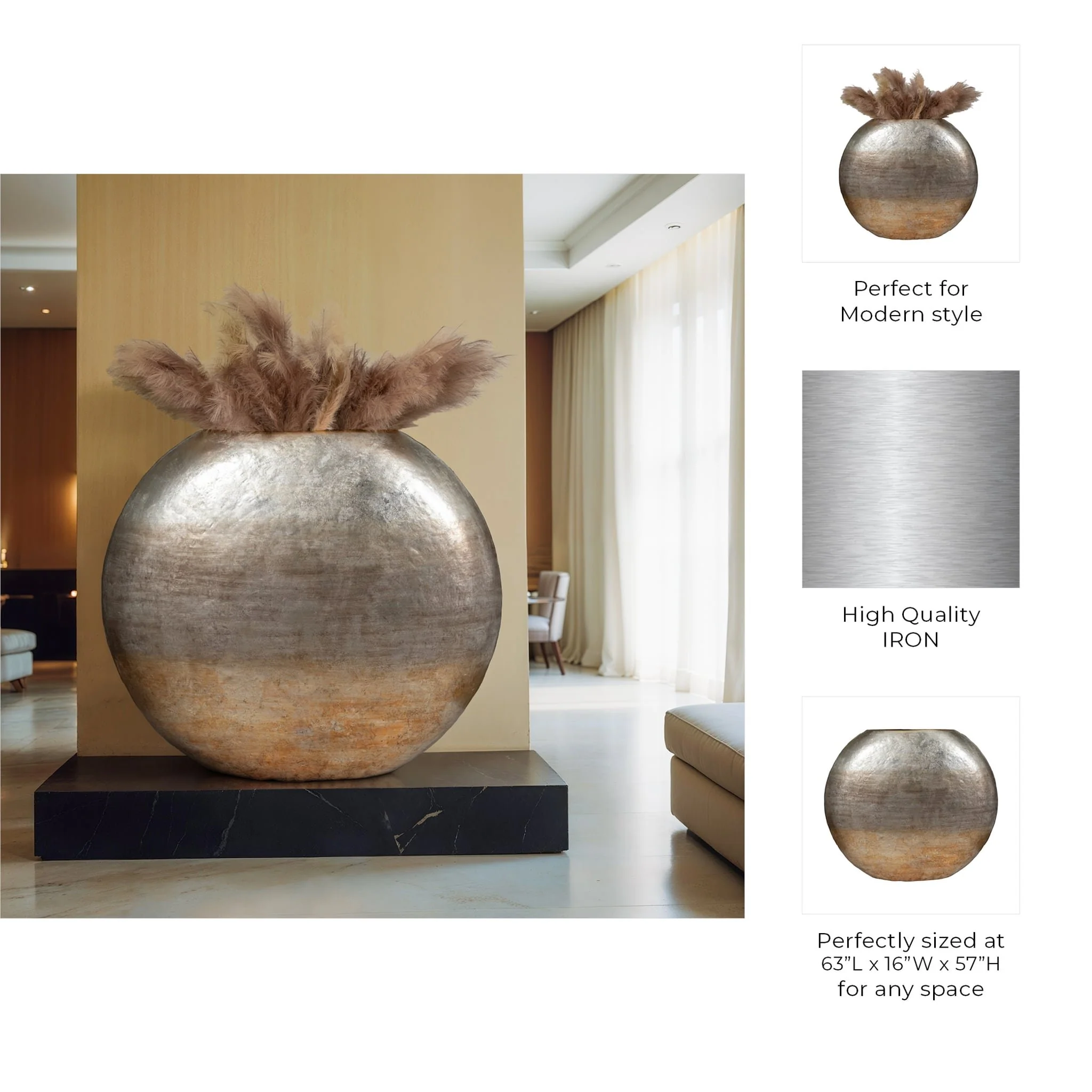 63" Oversized Round Metallic Ombre Vase, Multi - Image 7