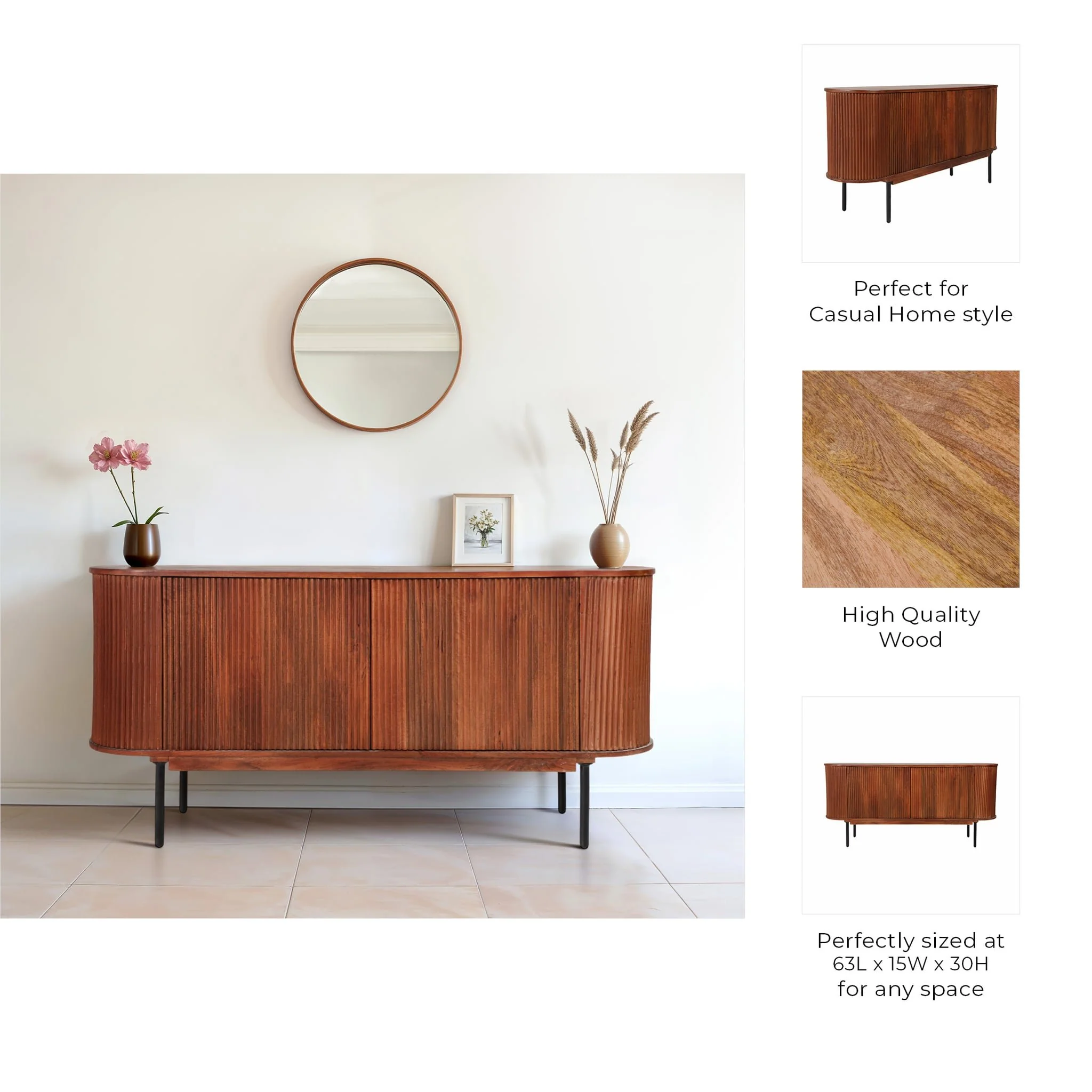 63" Rounded Ridges Sideboard, Brown - Image 10